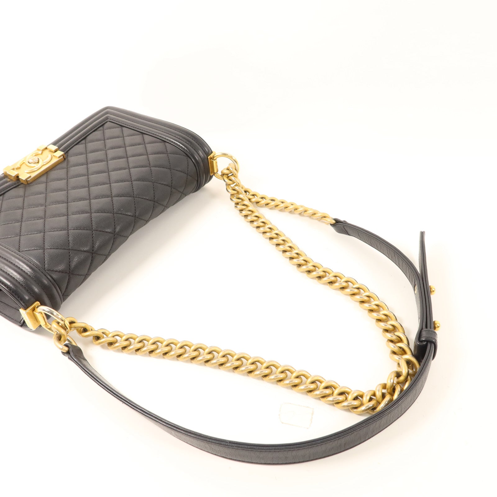 CHANEL 牛皮皮革Boy25金扣鏈帶肩背袋