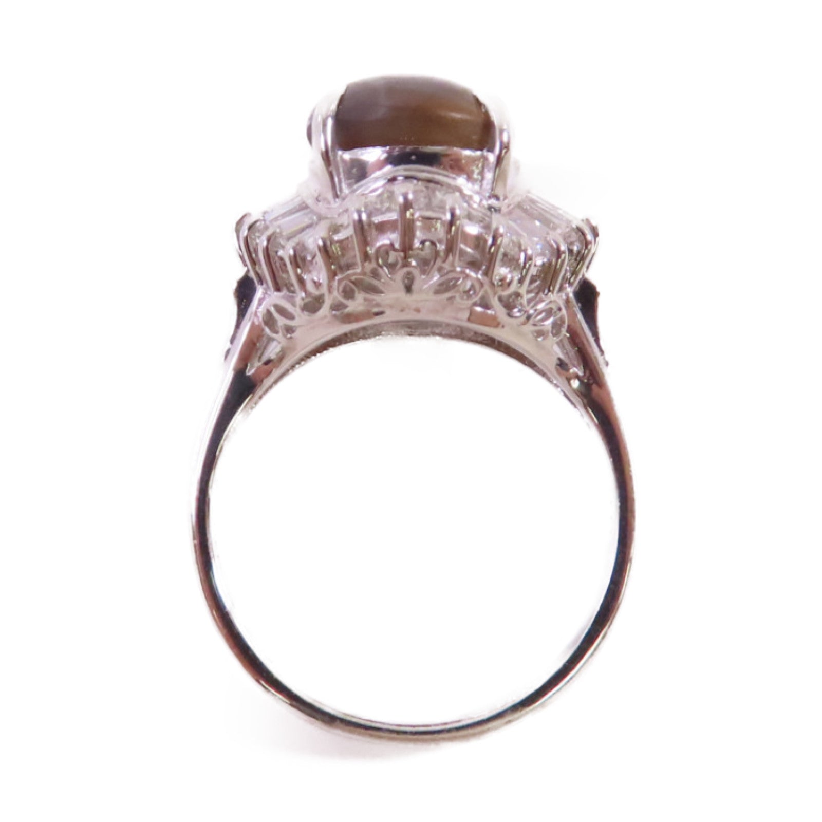 JEWELRY PT900鉑金/3.83ct貓眼石/0.85ct鑽石Cat's Eye Diamond Ring 戒指US#5