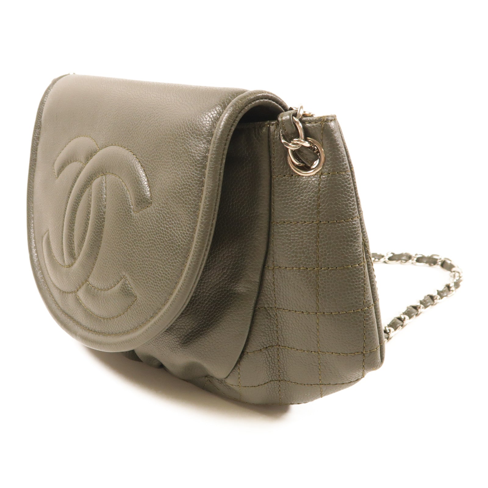 CHANEL 牛皮皮革Shoulder Bag銀扣鏈帶肩背袋