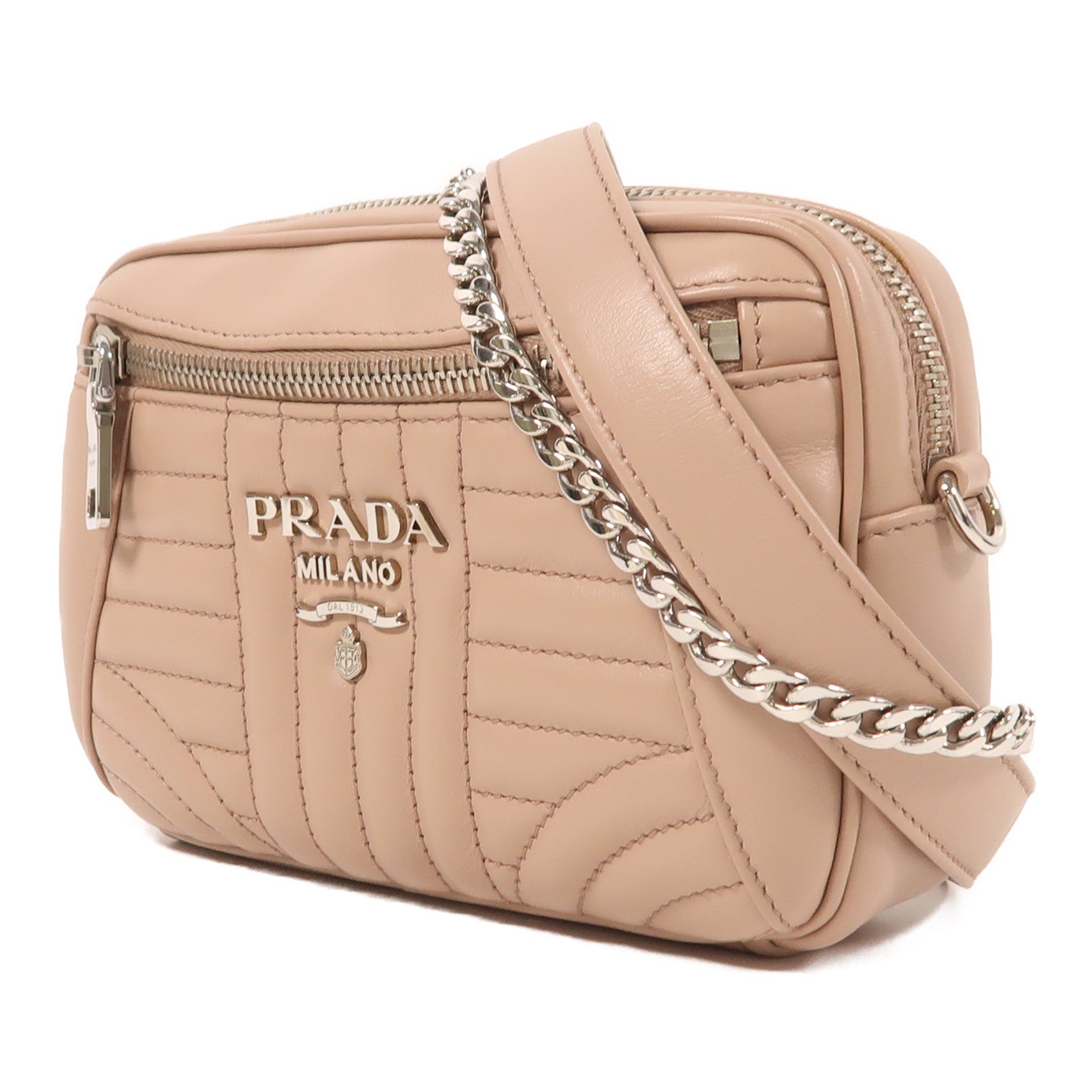 PRADA 牛皮皮革Chain Shoulder銀扣鏈帶肩背袋/腰包