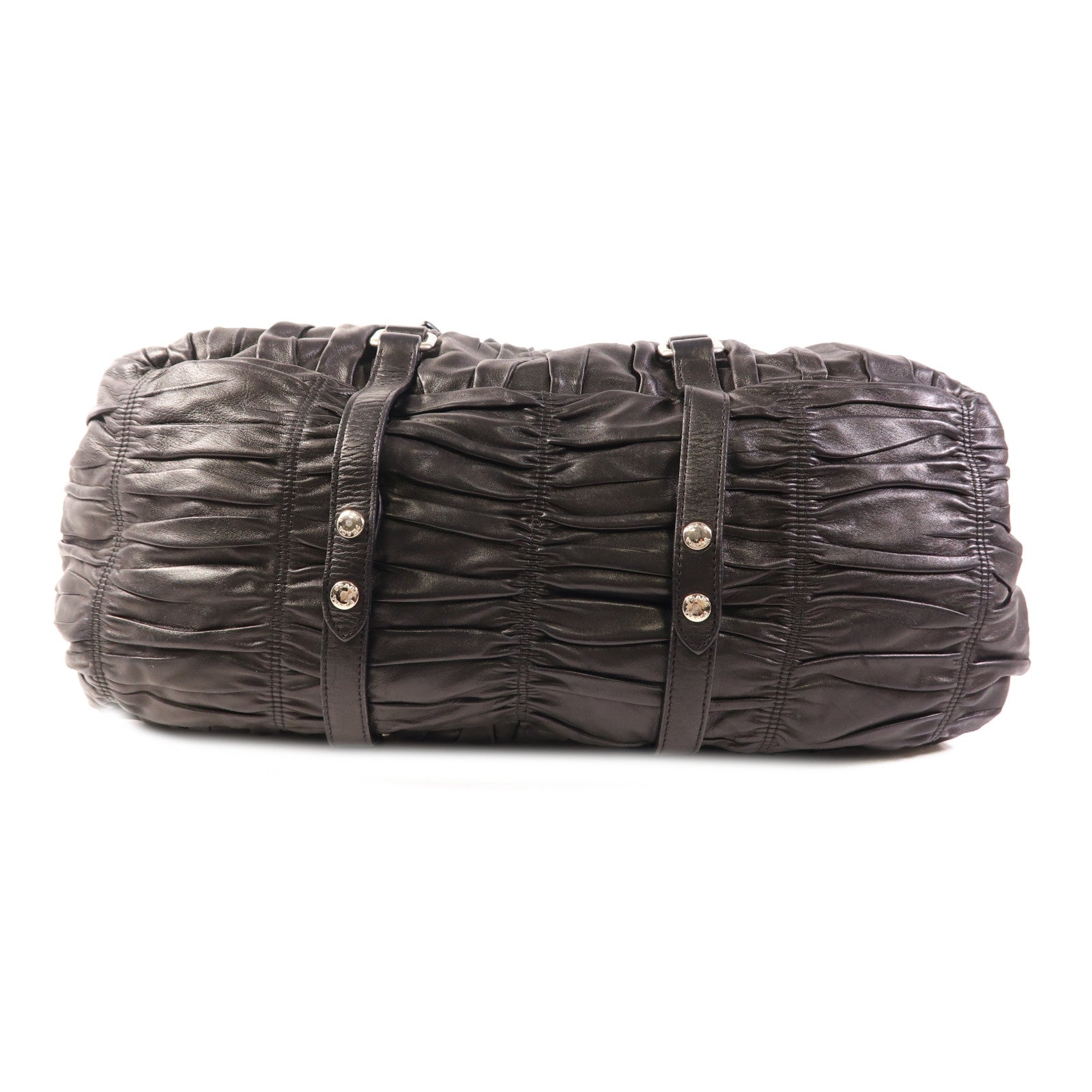 PRADA SHW Hand Bag Lambskin Leather Black