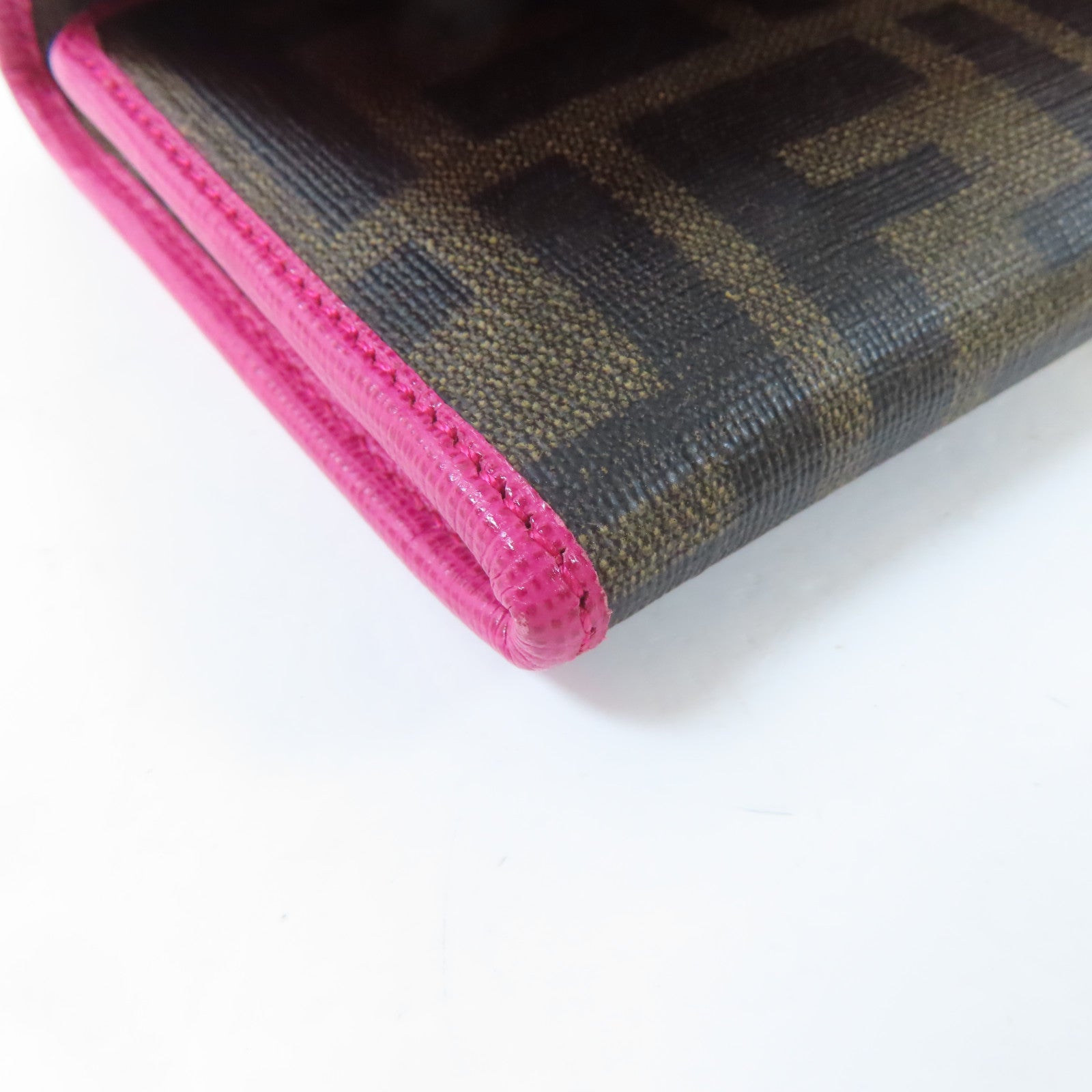 FENDI 【激減優惠】塗層帆布Long Wallet金扣長錢包啡色/粉紅色