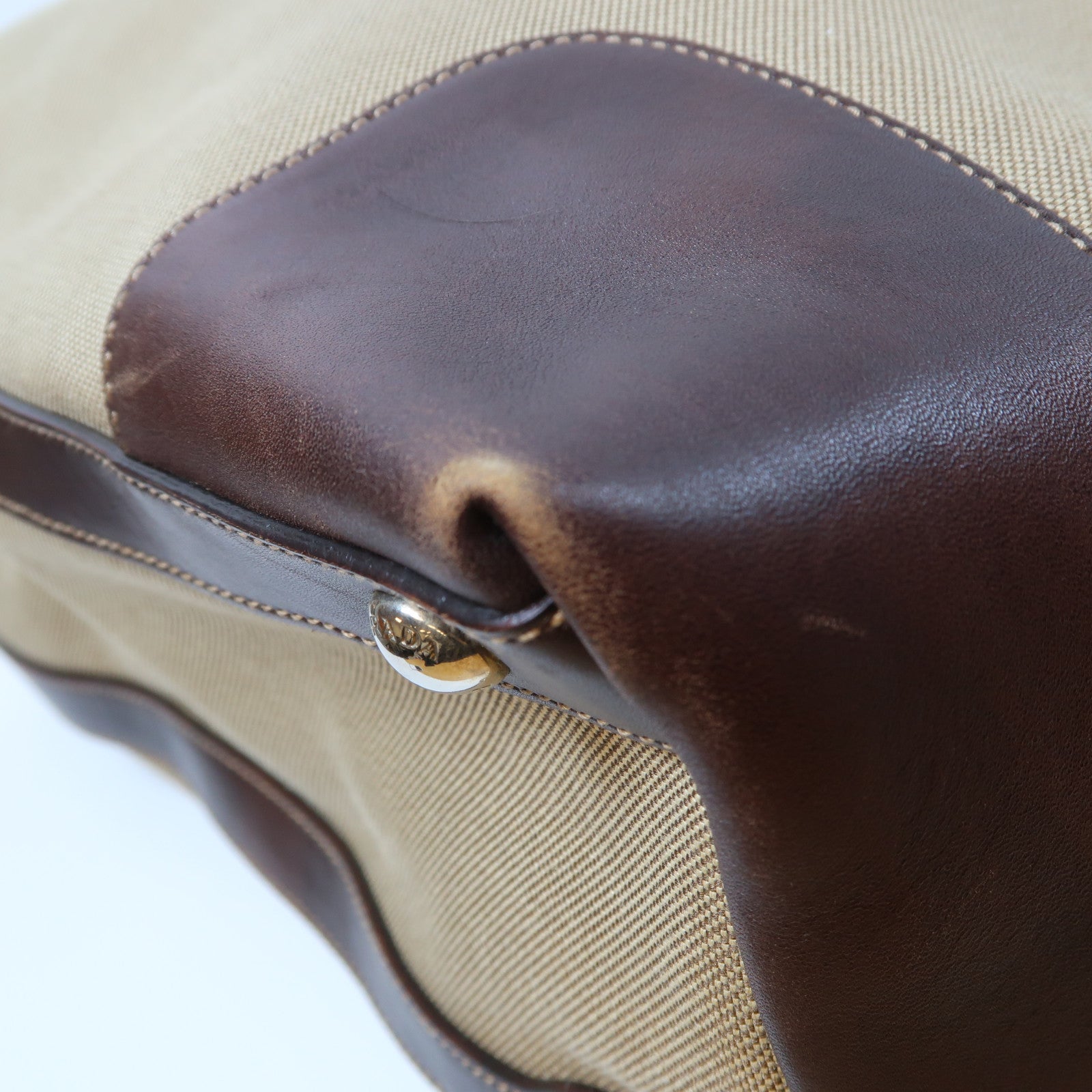 PRADA 帆布Shoulder Bag銀扣手挽肩背兩用袋啡色