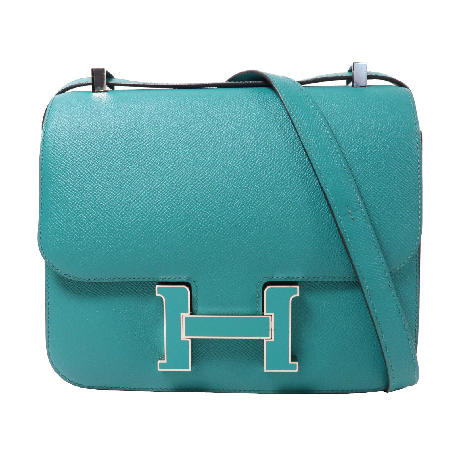 HERMES Epsom皮革Constance 24銀扣肩背袋綠色