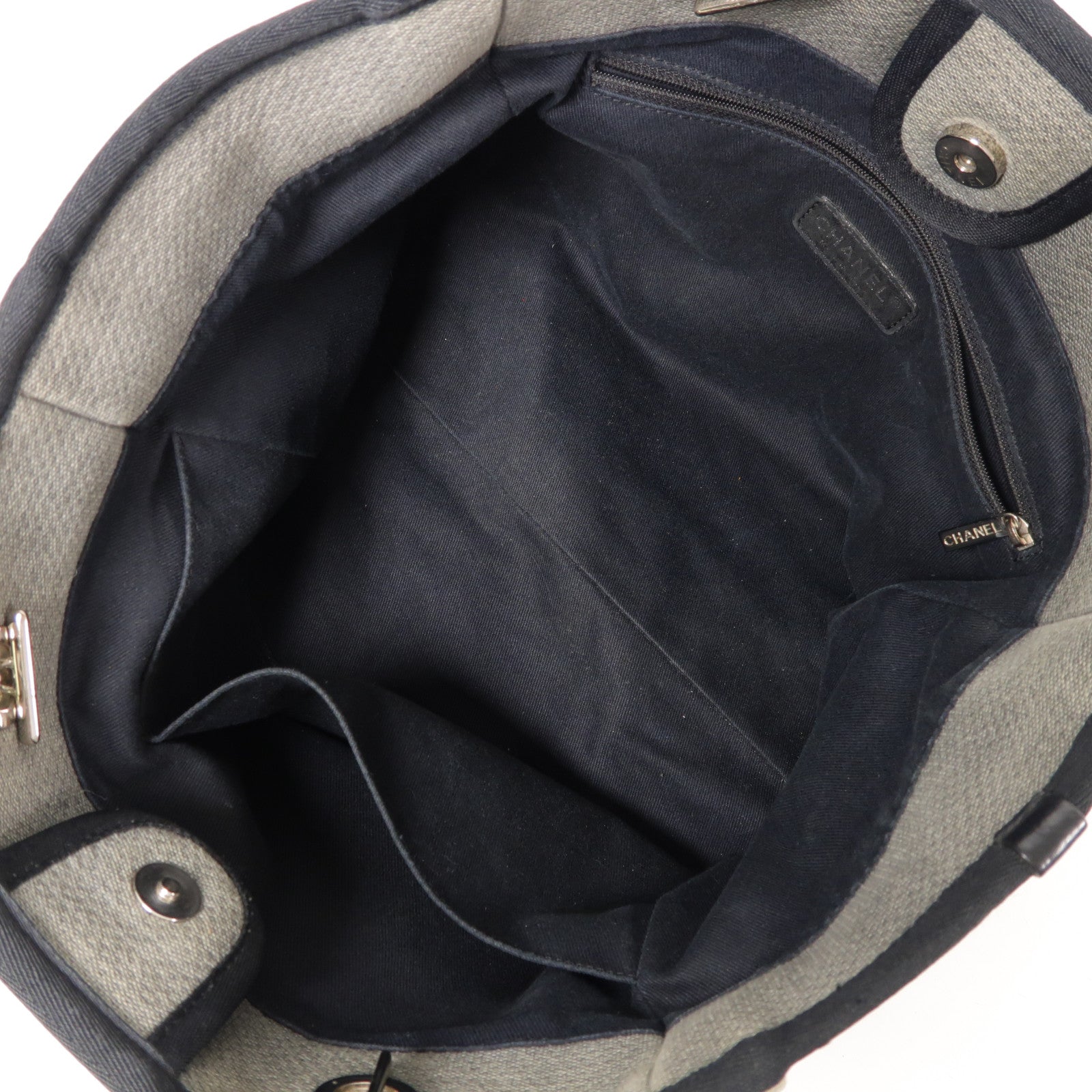 CHANEL 帆布Deauville Tote銀扣肩背袋