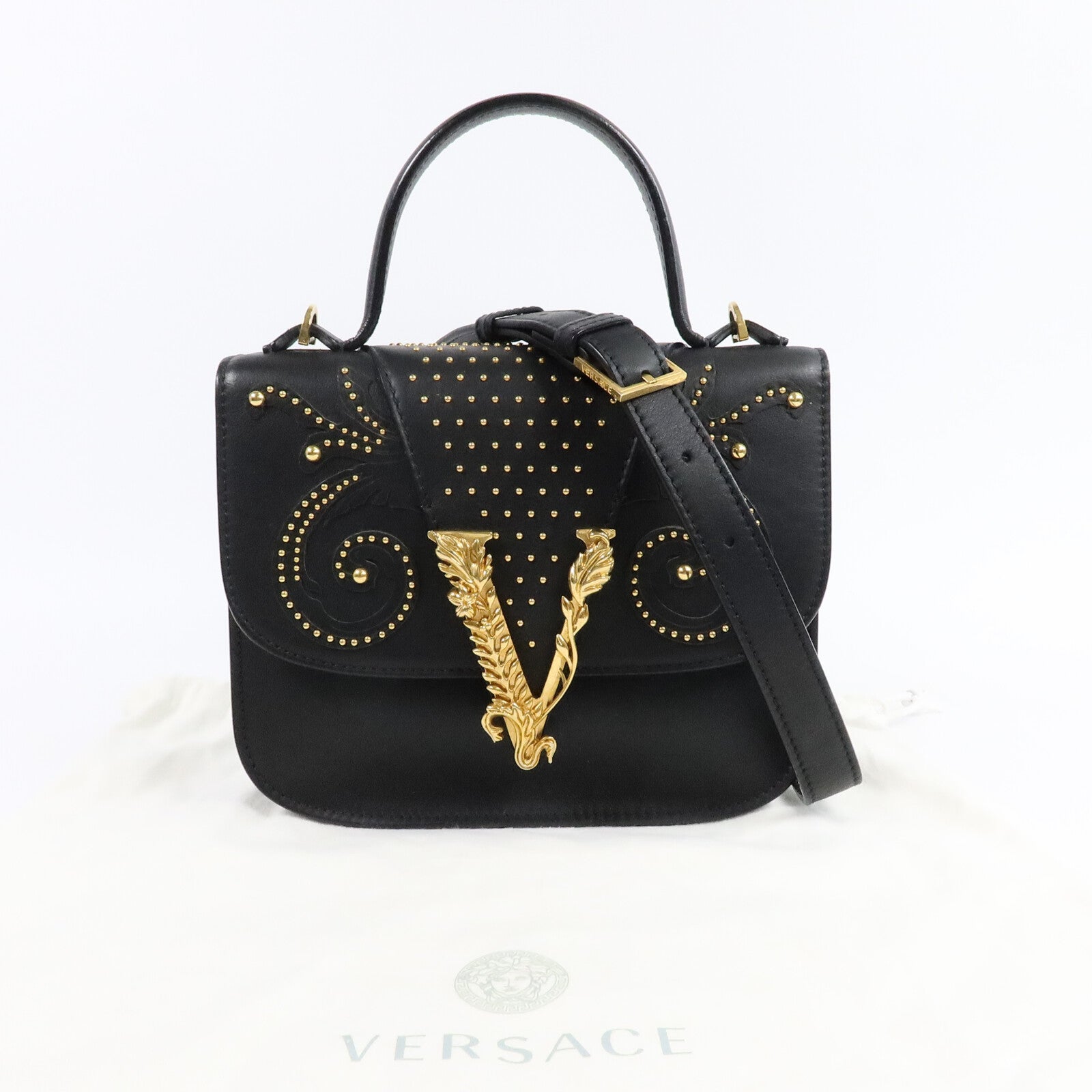 VERSACE 牛皮皮革Virtus手挽肩背兩用袋