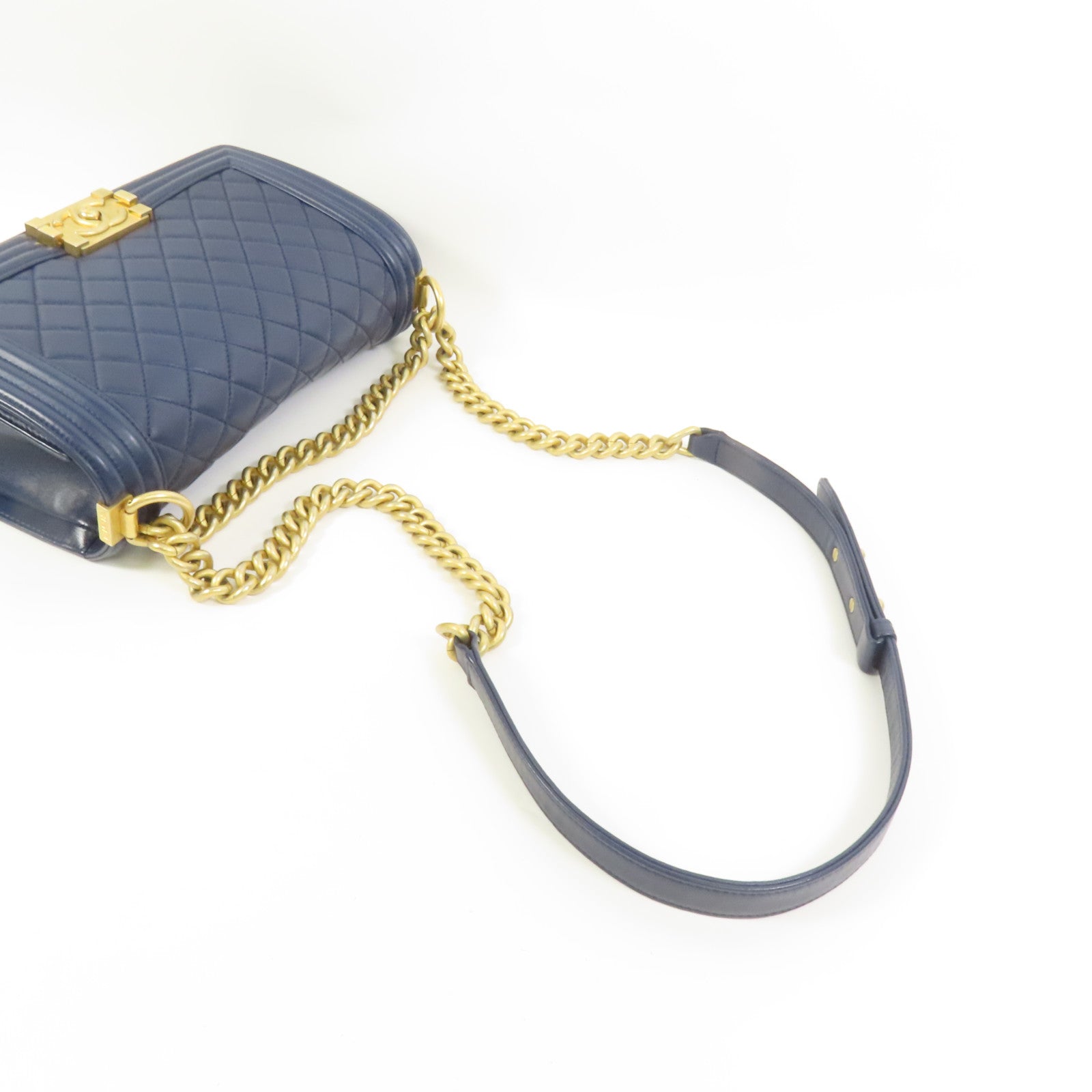CHANEL 羊皮皮革Boy 25金扣鏈帶肩背袋