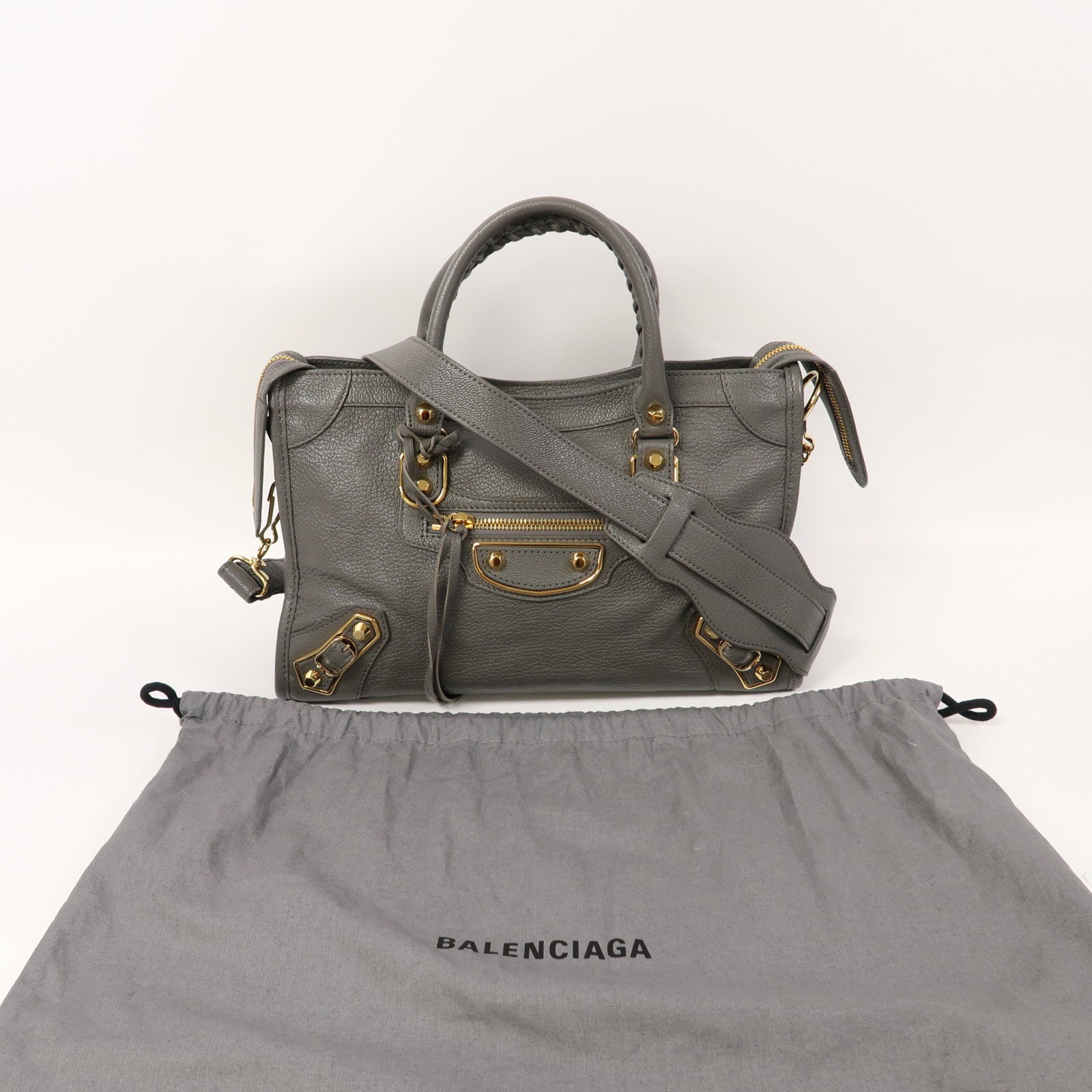 BALENCIAGA 牛皮皮革Classic City Bag金扣手挽肩背兩用袋灰色