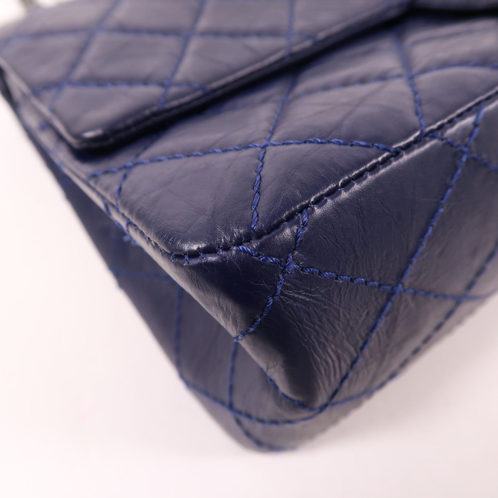 CHANEL CC SHW 2.55 Chain Shoulder Bag Calfskin Leather Navy