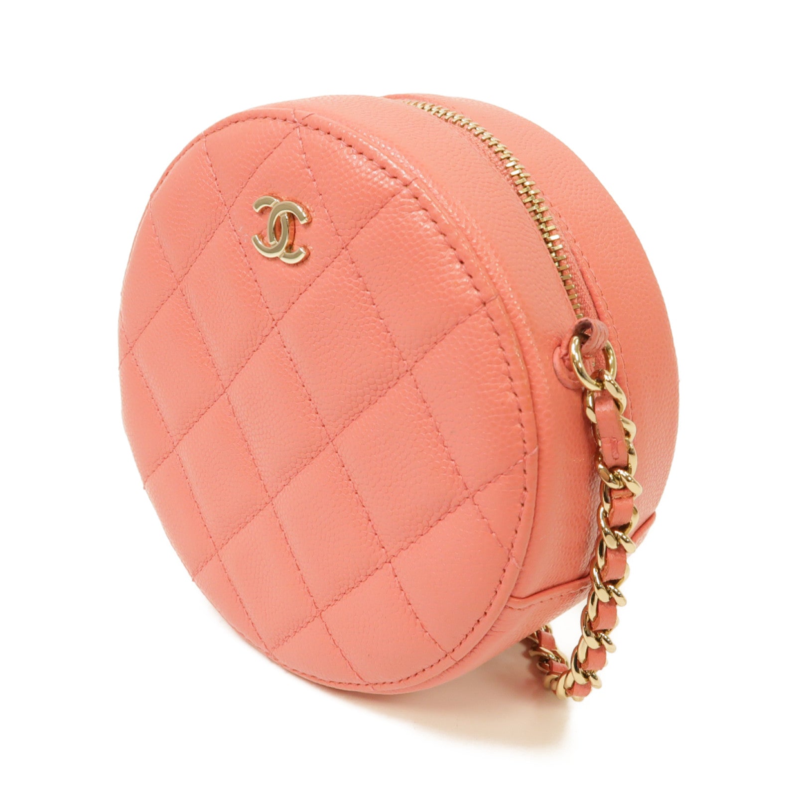 CHANEL 【激減優惠】菱格Caviar皮革Chain Shoulder Bag金扣鏈帶肩背袋粉紅色