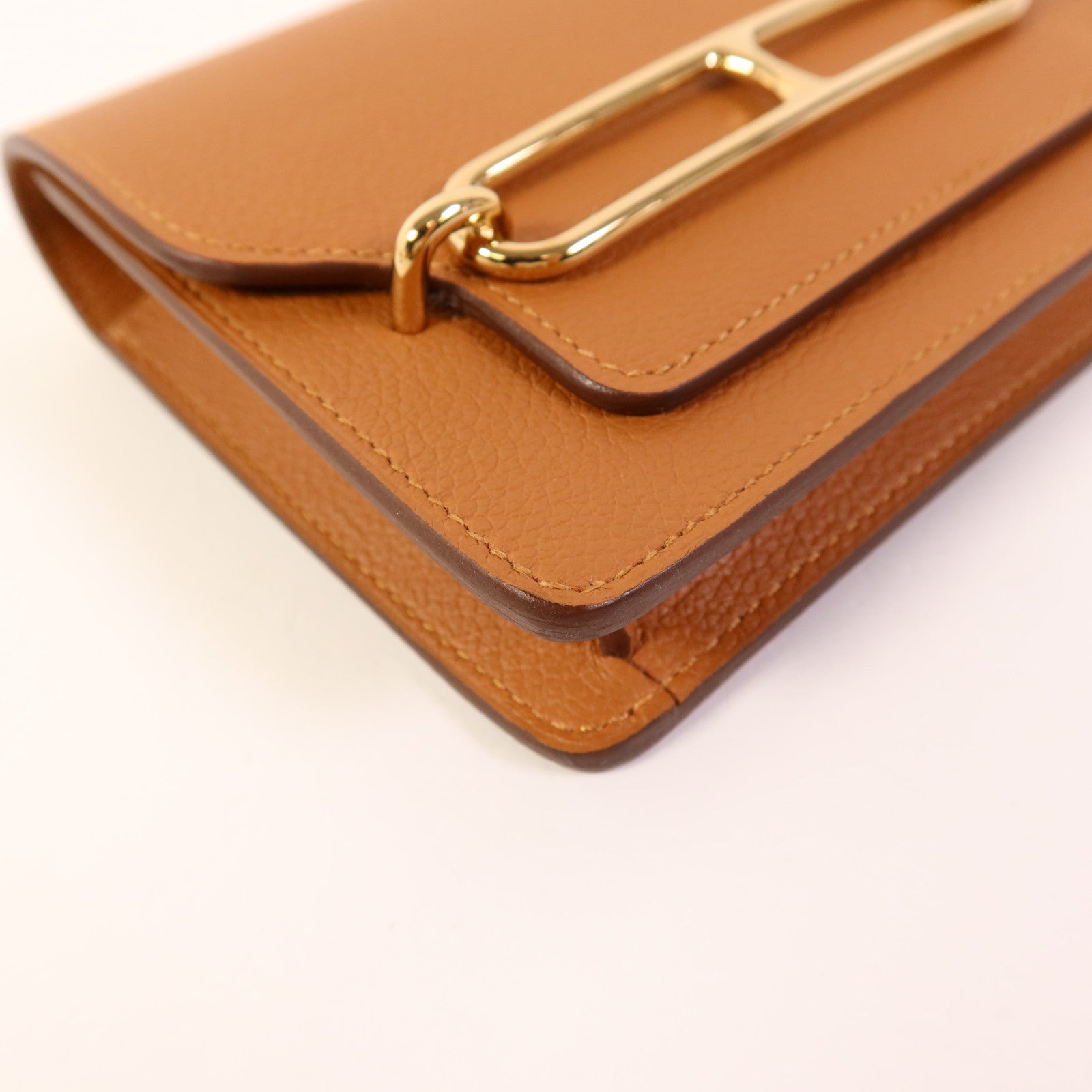 HERMES Evercolor皮革Roulis Slim金扣手拿包Gold