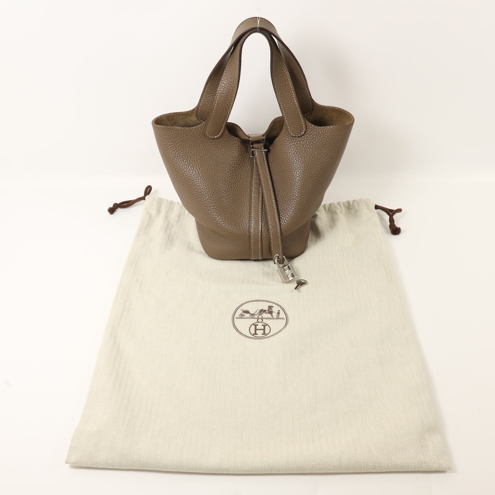 HERMES Clemence皮革Picotin PM手挽袋Etoupe