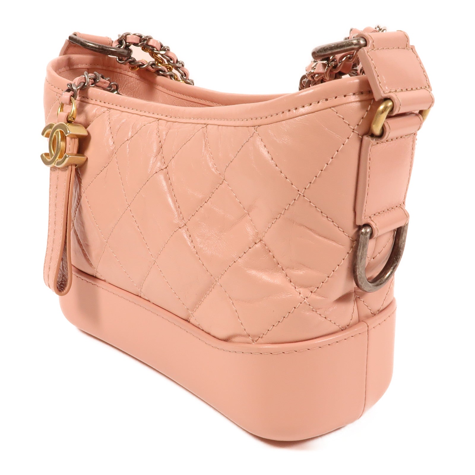CHANEL CC Gabrielle Small Chain Shoulder Bag Handbag Calfskin Leather Pink