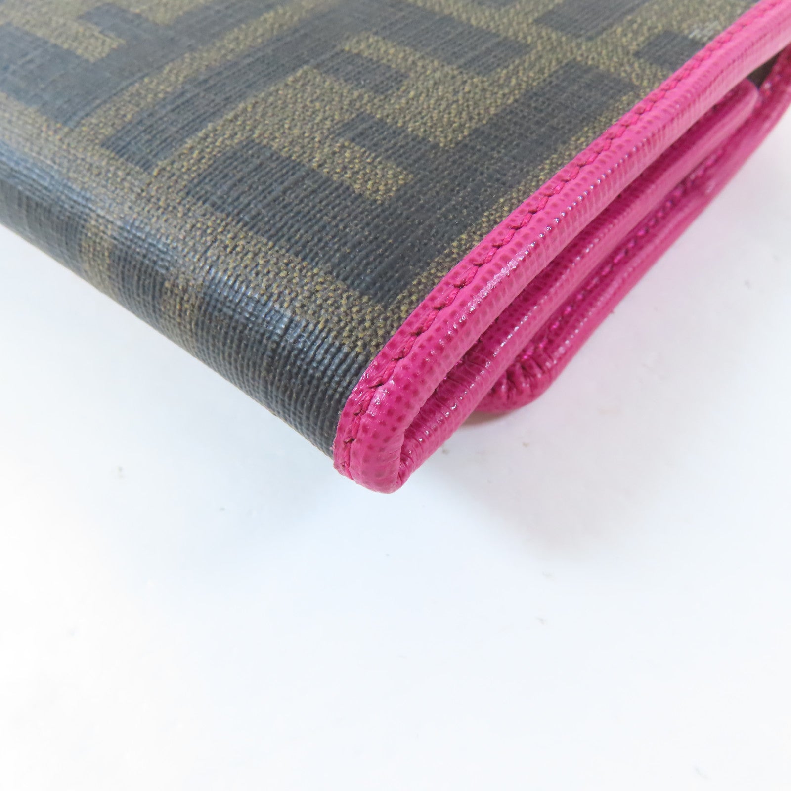FENDI 【激減優惠】塗層帆布Long Wallet金扣長錢包啡色/粉紅色