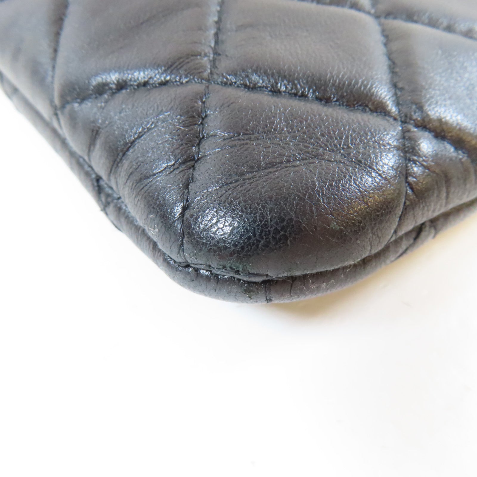 CHANEL 菱格羊皮皮革Phone Bag金扣鏈帶肩背袋黑色