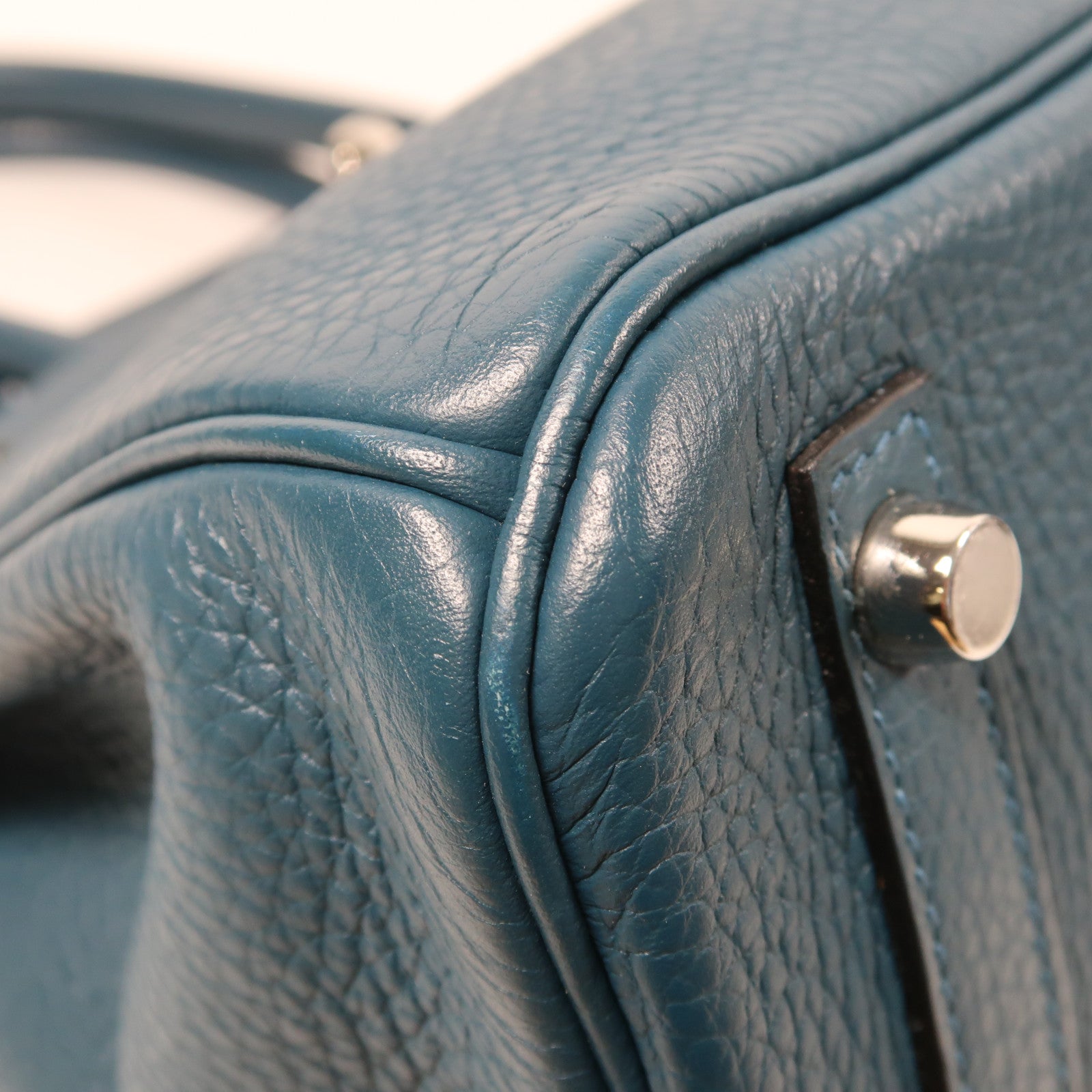 HERMES Clemence皮革Birkin 30銀扣手挽袋鴨子藍色