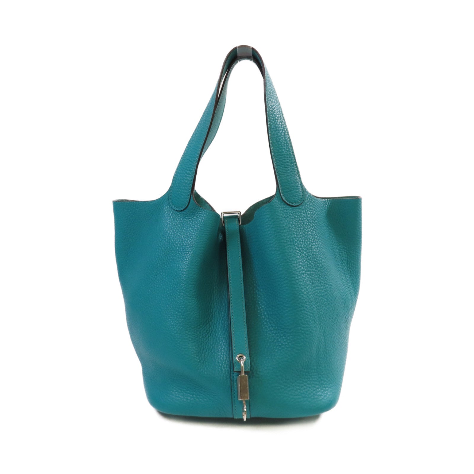 HERMES 【激減優惠】Clemence皮革Picotin MM Tote Bag銀扣手挽袋Bleu Paon孔雀藍色