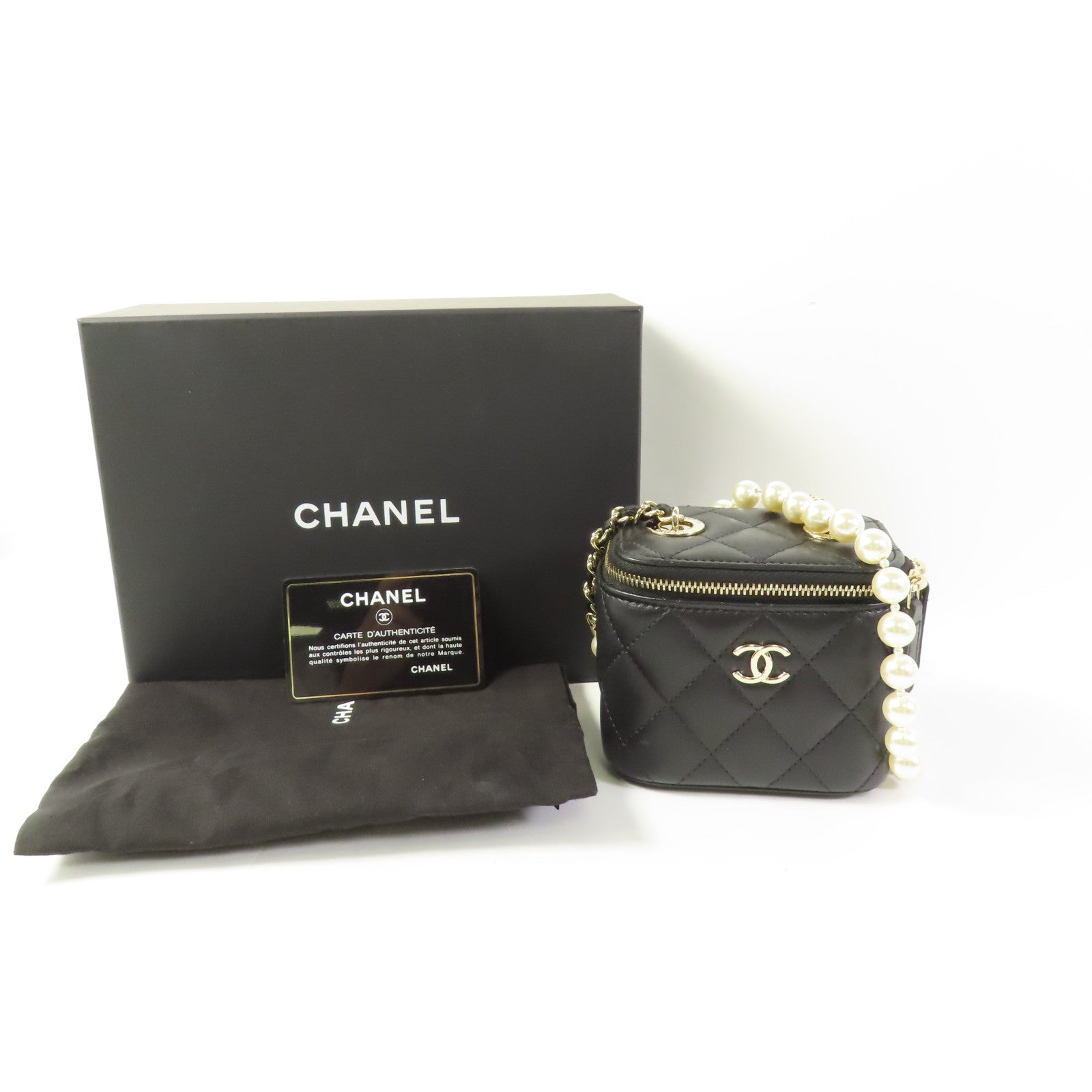 CHANEL CC GHW Mini Vanity Case Shoulder Bag Lambskin Leather Black