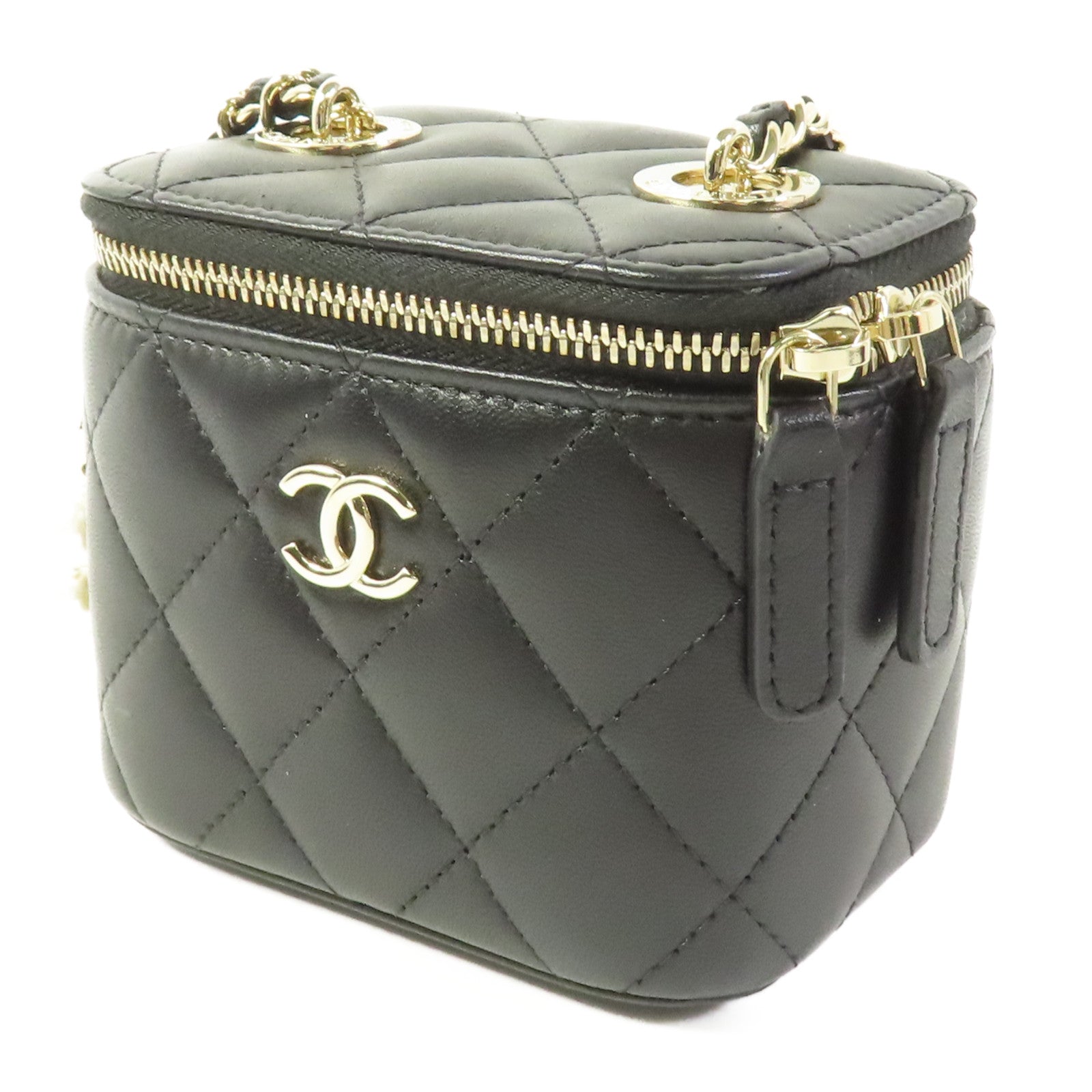 CHANEL CC GHW Mini Vanity Case Shoulder Bag Lambskin Leather Black