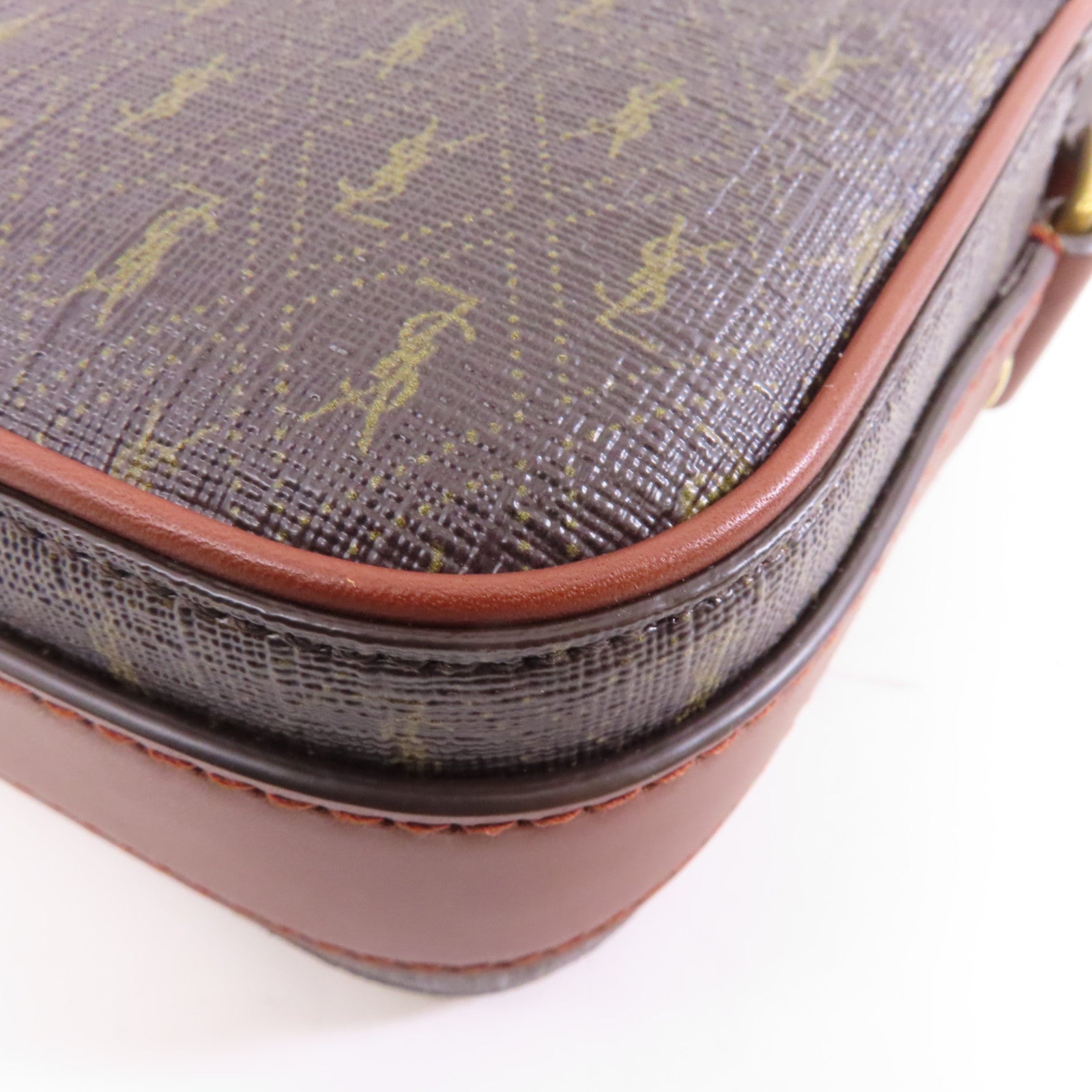 SAINT LAURENT 塗層帆布/皮革Shoulder Bag金扣肩背袋啡色