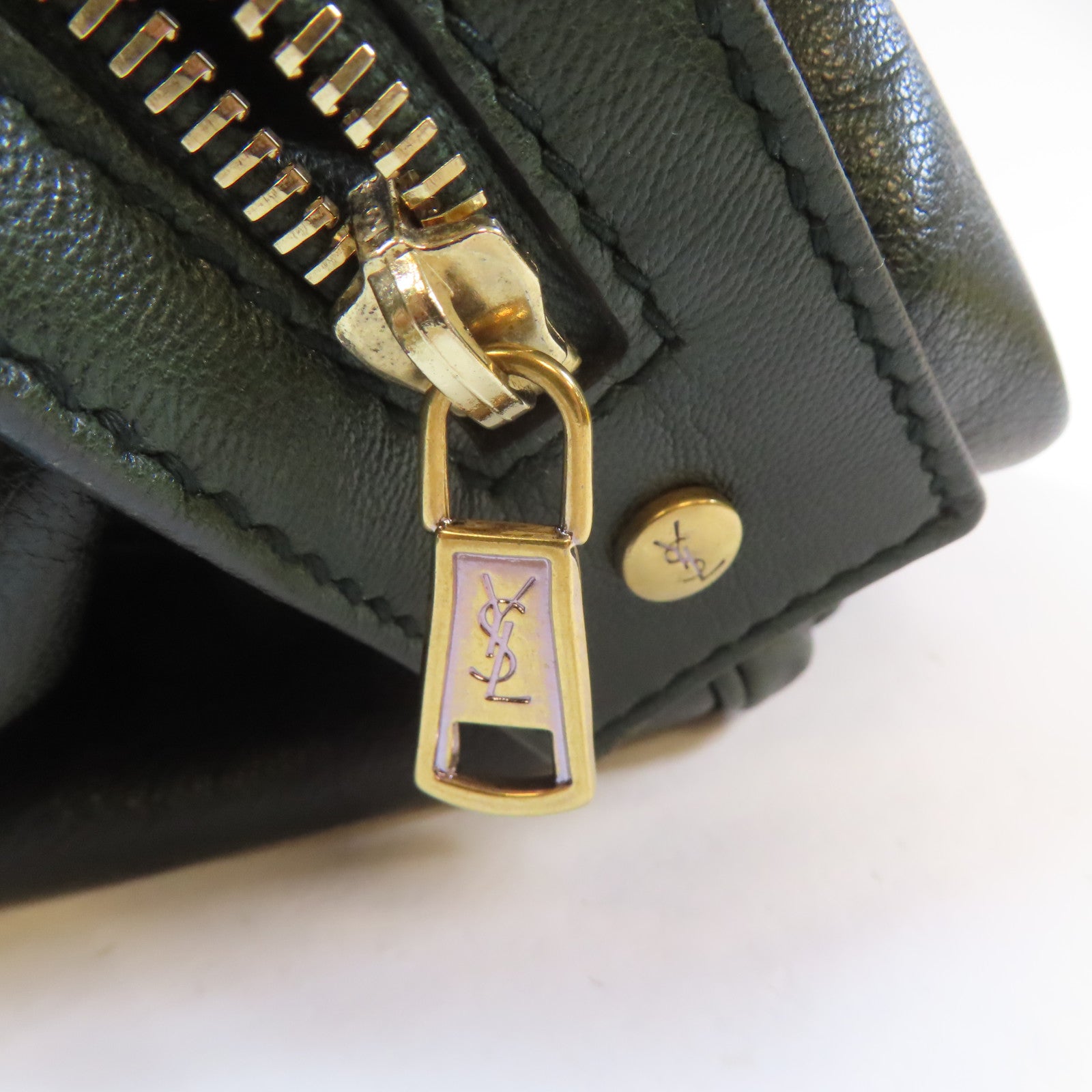 YVES SAINT LAURENT 【激減優惠】牛皮皮革Handbag金扣手挽袋深綠色