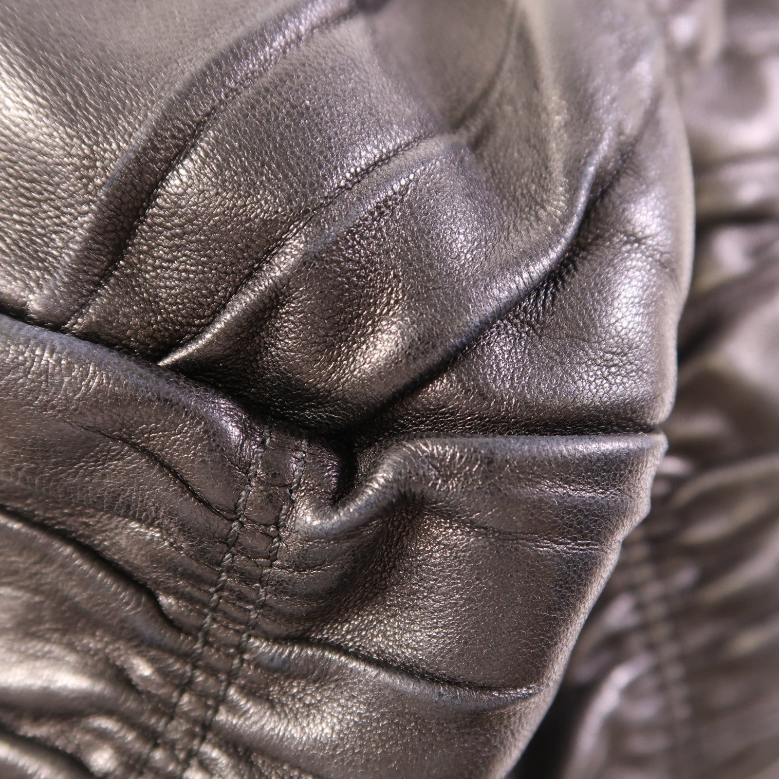 PRADA SHW Hand Bag Lambskin Leather Black