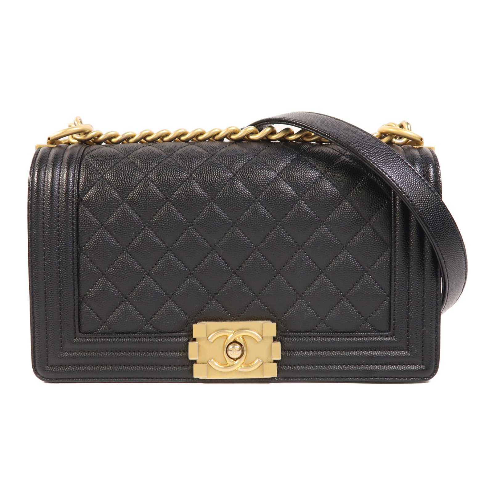 CHANEL 牛皮皮革Boy 25金扣鏈帶肩背袋