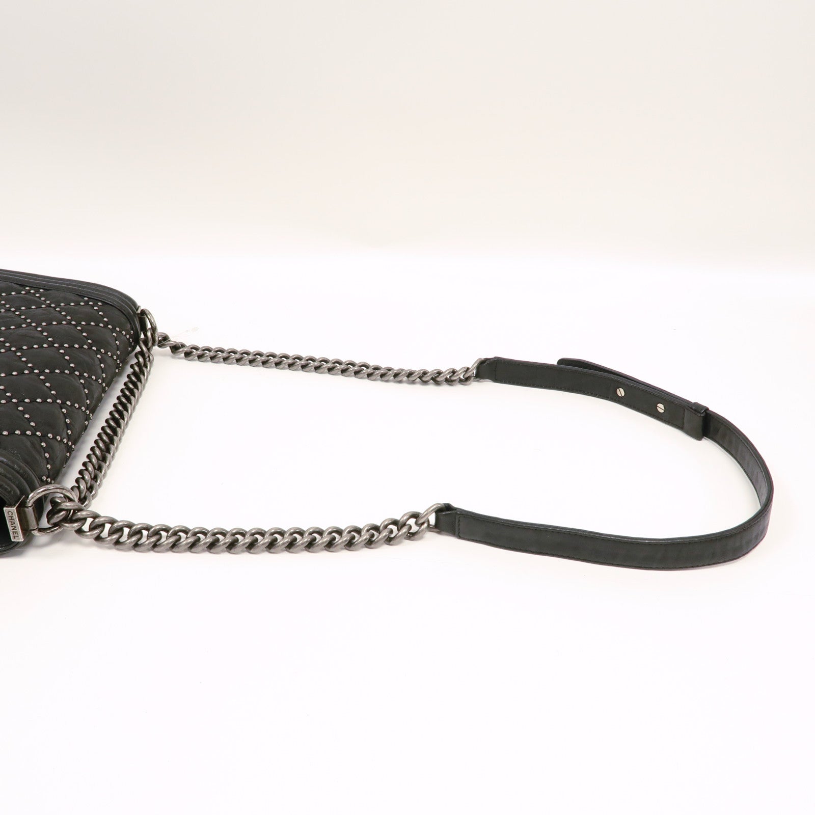 CHANEL 【激減優惠】菱格牛皮皮革Boy Chain Shoulder銀扣鏈帶肩背袋藍色