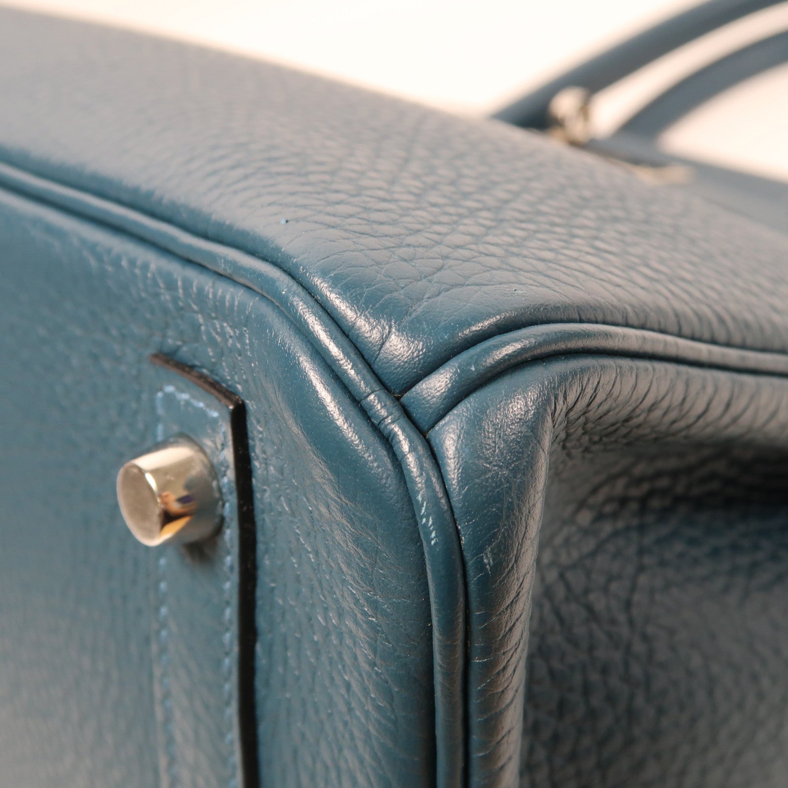 HERMES Clemence皮革Birkin 30銀扣手挽袋鴨子藍色