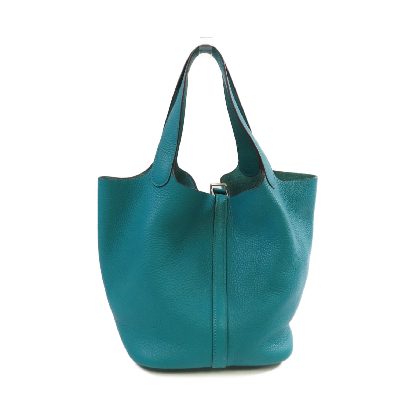 HERMES 【激減優惠】Clemence皮革Picotin MM Tote Bag銀扣手挽袋Bleu Paon孔雀藍色