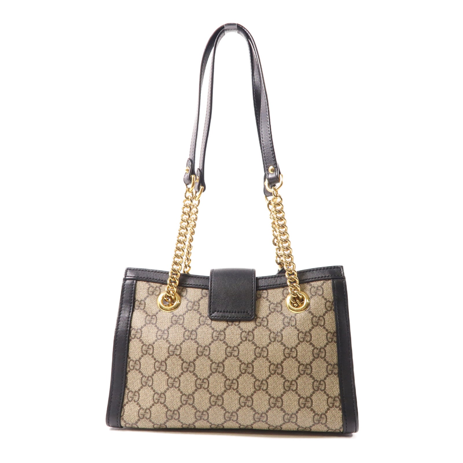 GUCCI 塗層帆布Padlock金扣肩背袋啡色/黑色