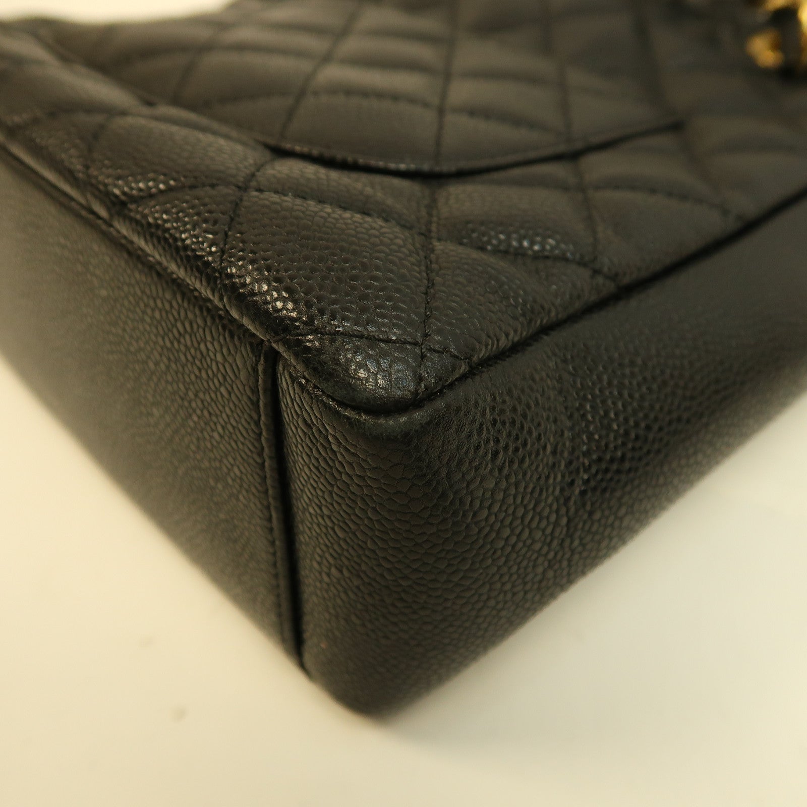 CHANEL 菱格Caviar皮革PST Petite Shopping Tote Bag金扣鏈帶手挽袋黑色