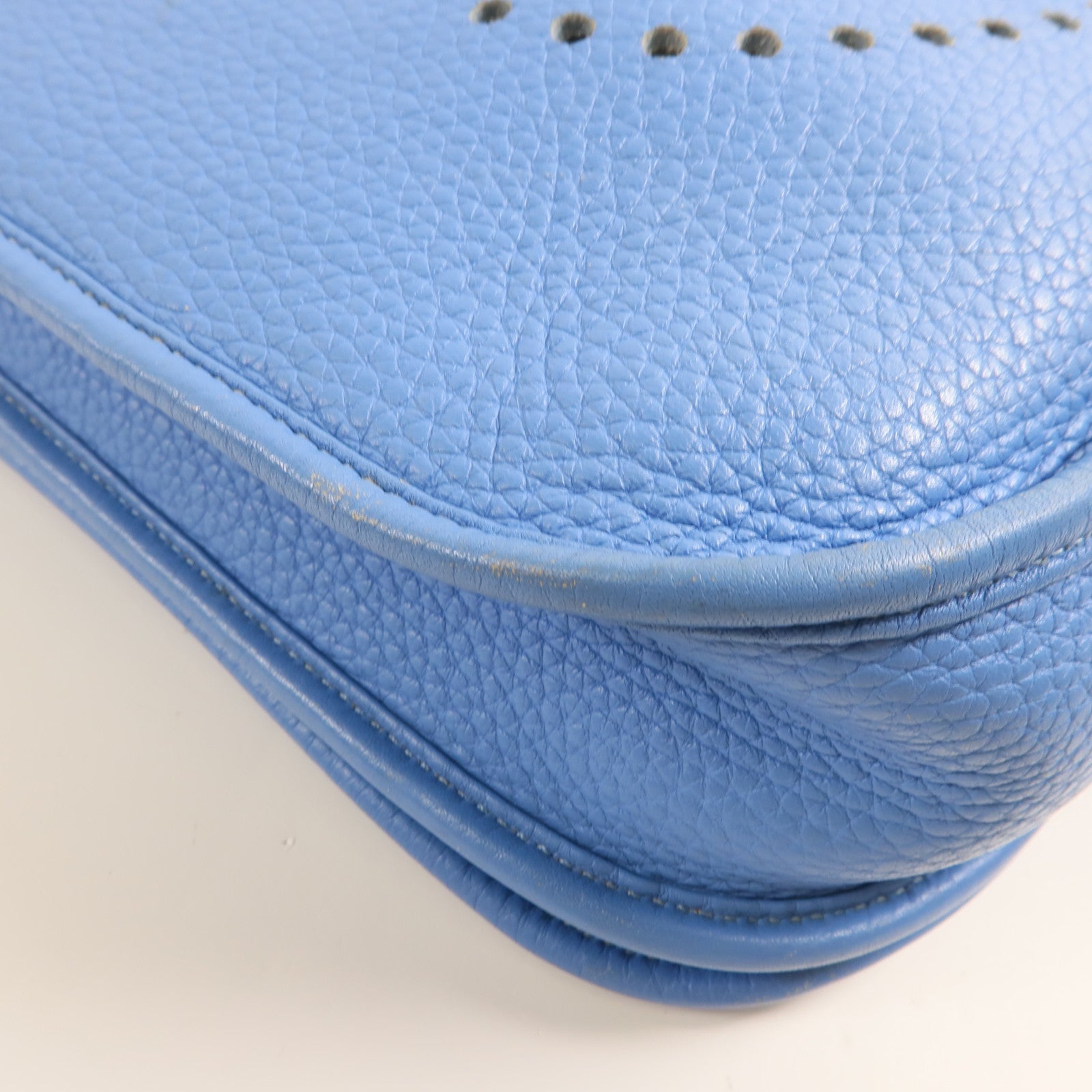 HERMES PHW Evelyne PM Shoulder Bag Taurillon Clemence Leather Bleu Paradis