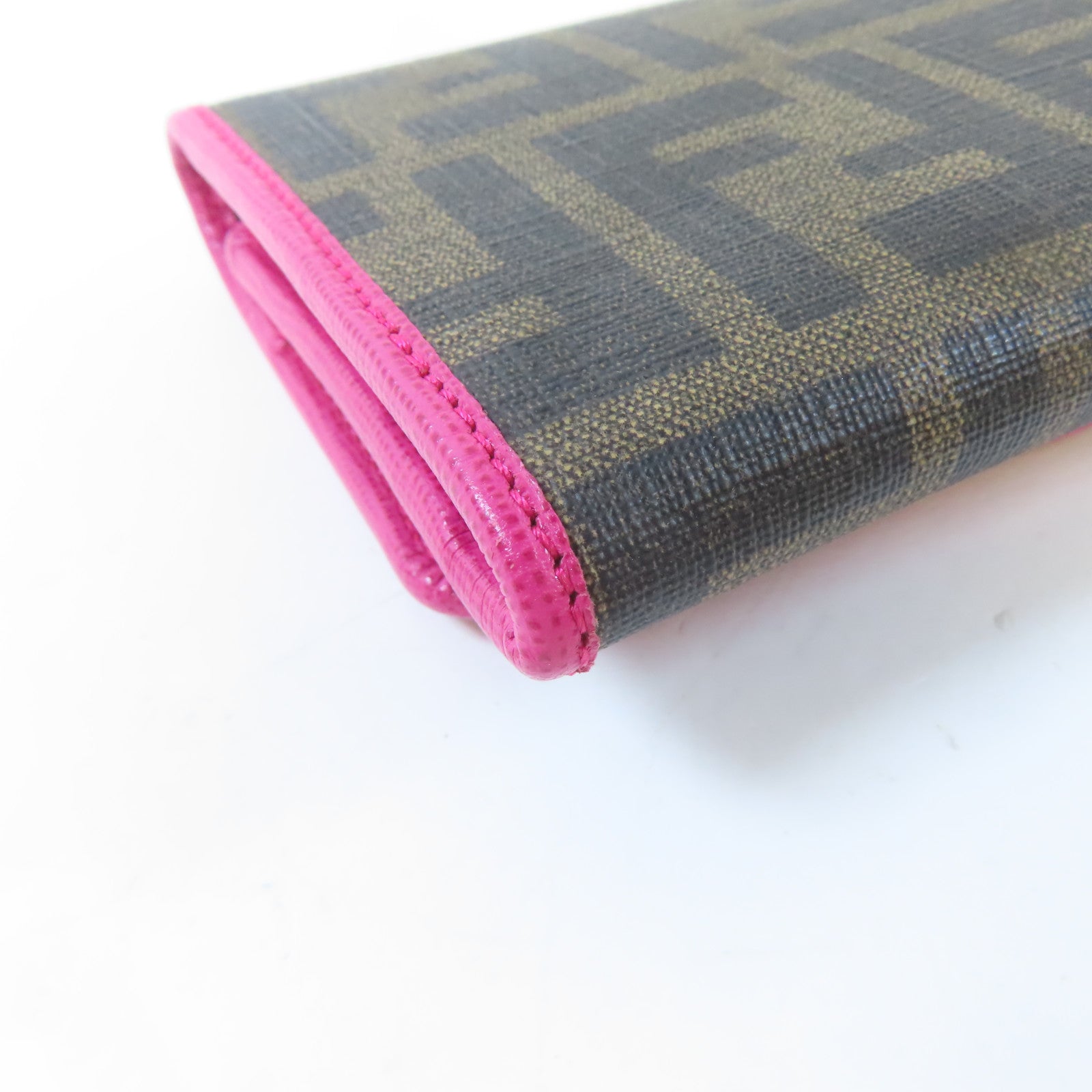 FENDI 【激減優惠】塗層帆布Long Wallet金扣長錢包啡色/粉紅色