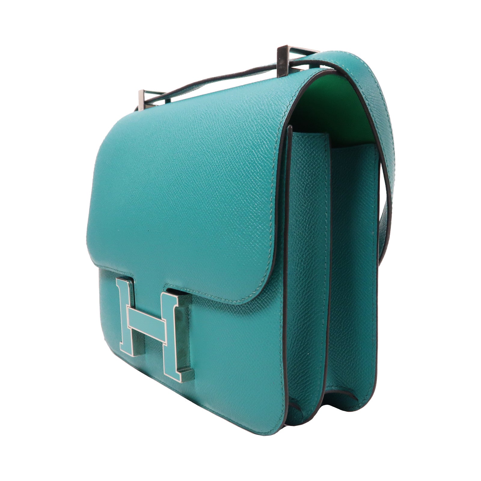 HERMES Epsom皮革Constance 24銀扣肩背袋綠色