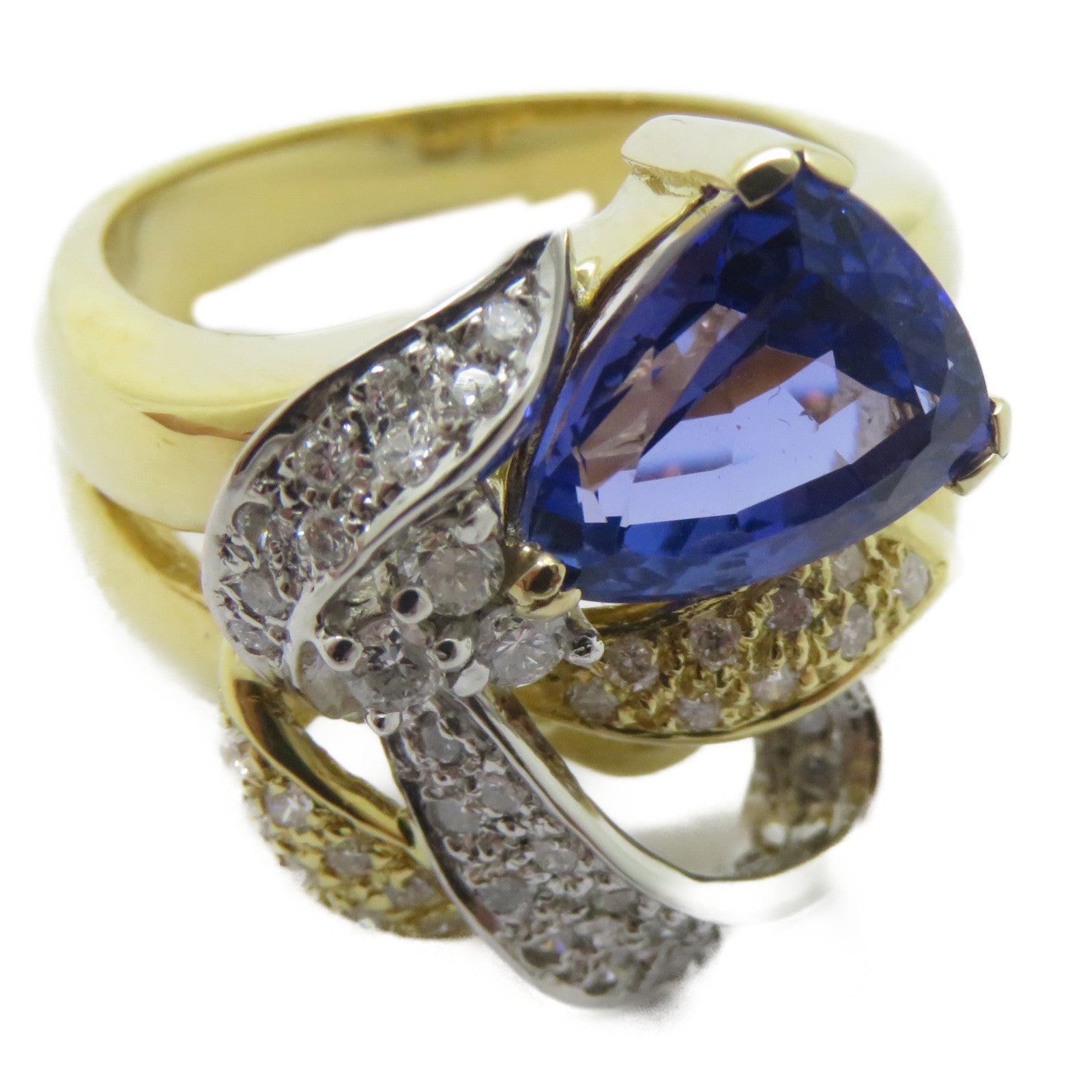 JEWELRY 【激減優惠】18K黃金/PT900鉑金Tanzanite Ring 2.76ct坦桑石/0.45ct鑽石戒指US#6