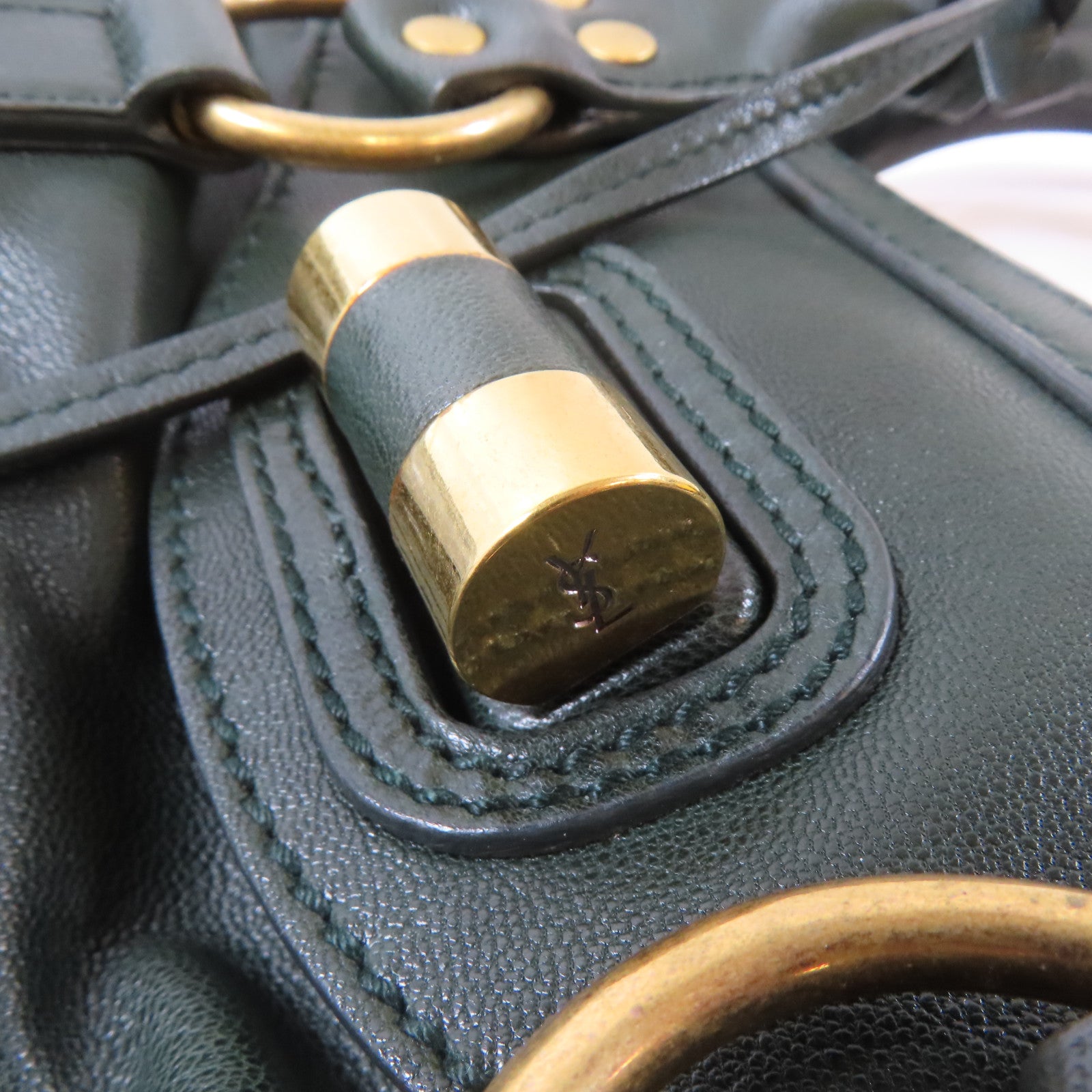 YVES SAINT LAURENT 【激減優惠】牛皮皮革Handbag金扣手挽袋深綠色