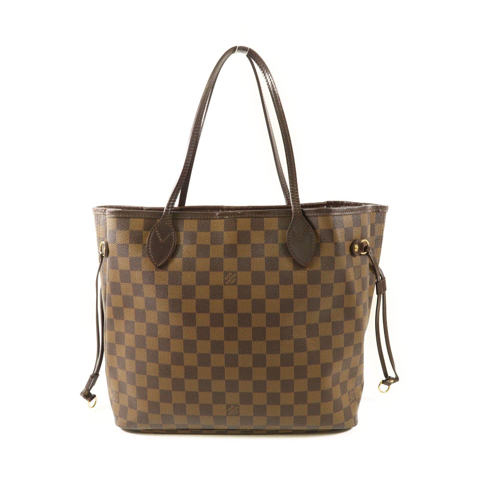 LOUIS VUITTON Damier Neverfull MM金扣手挽袋棕色