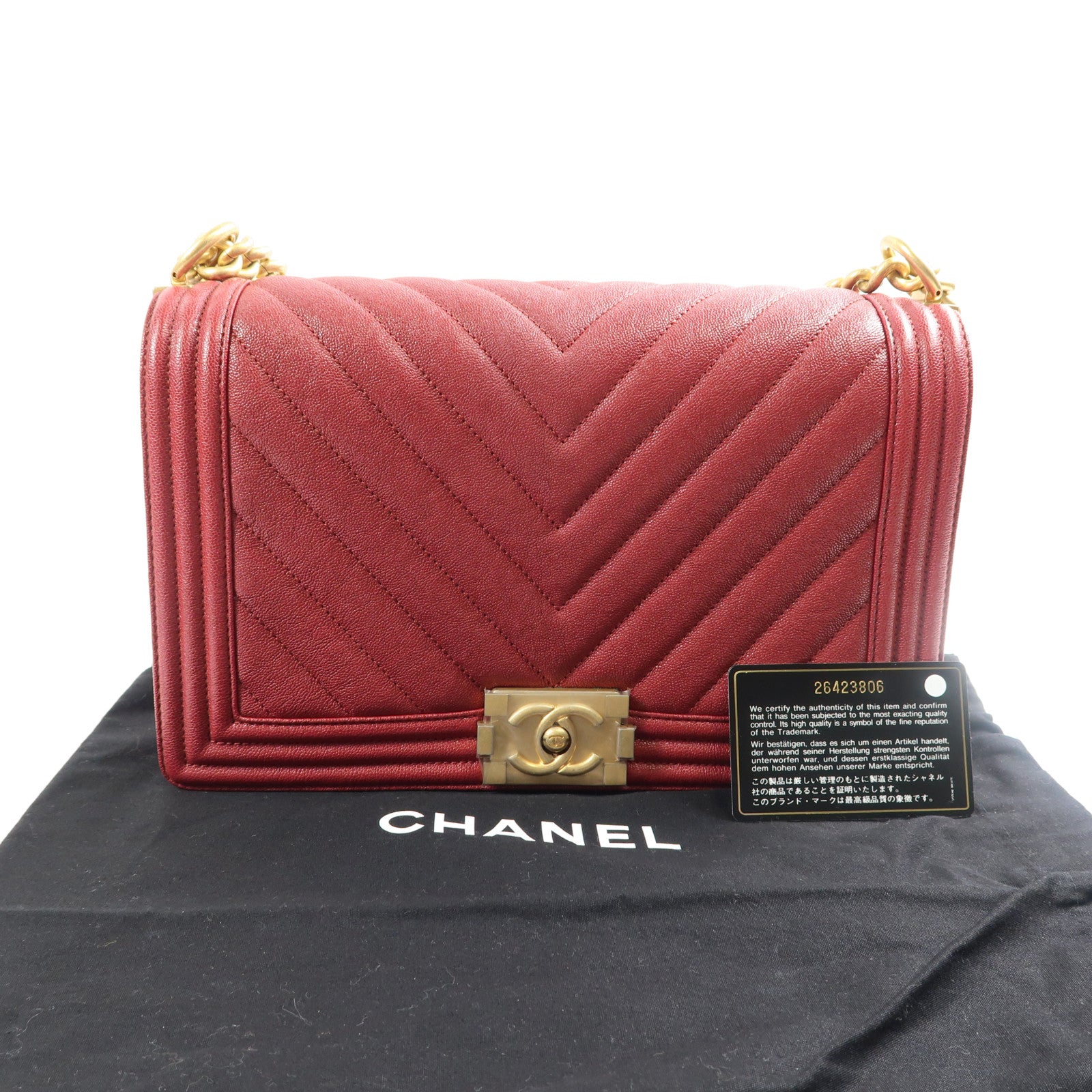CHANEL 牛皮皮革Boy Chanel 28金扣鏈帶肩背袋