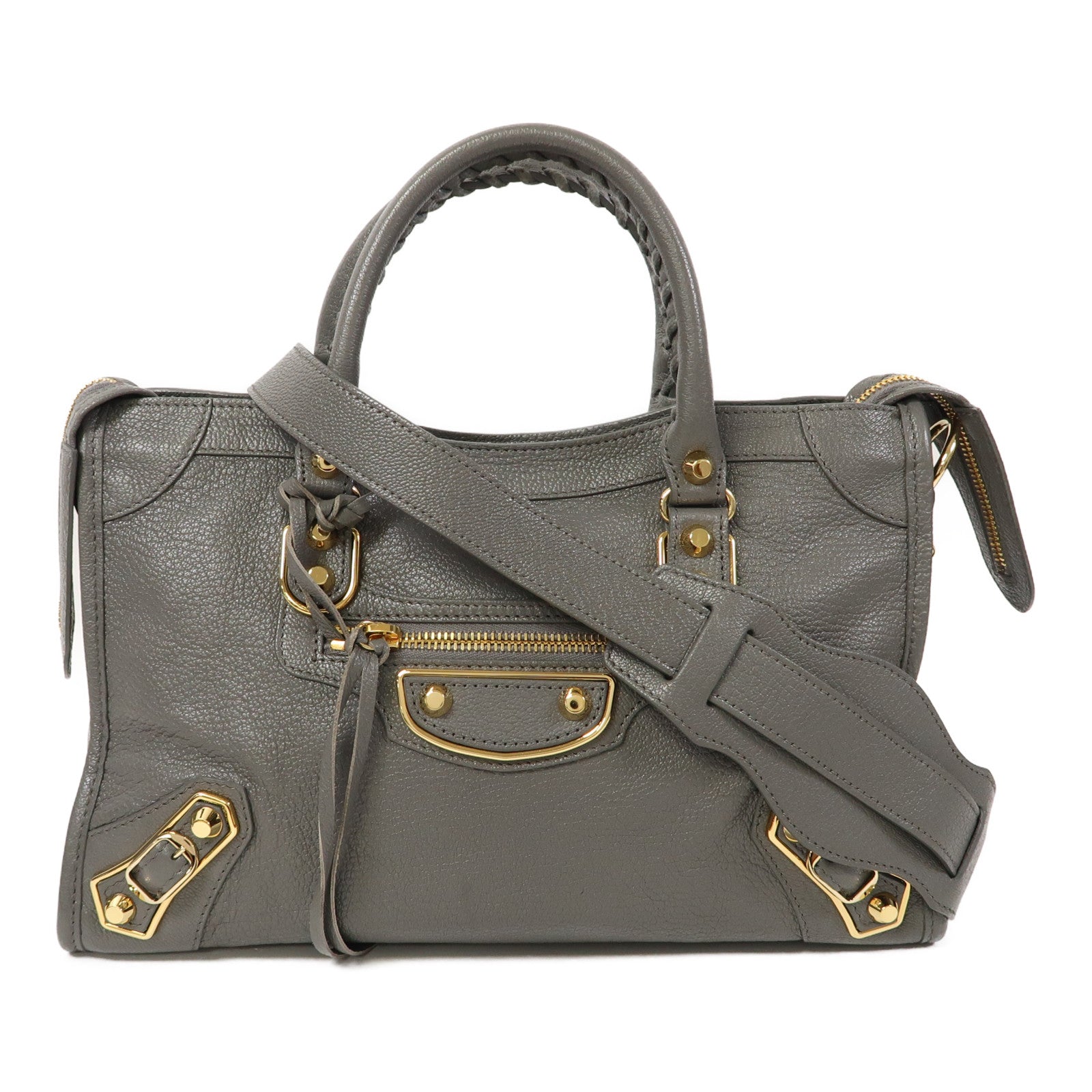 BALENCIAGA 牛皮皮革Classic City Bag金扣手挽肩背兩用袋灰色