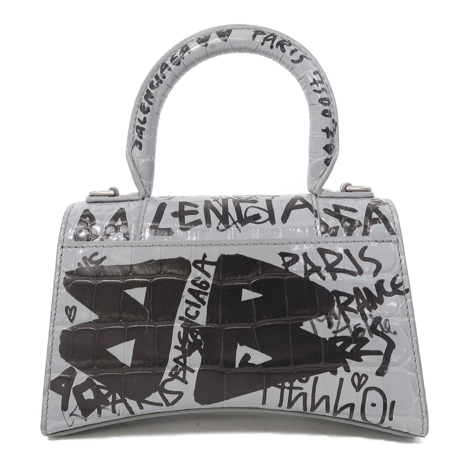 BALENCIAGA 牛皮皮革Shoulder Bag銀扣手挽肩背兩用袋灰色
