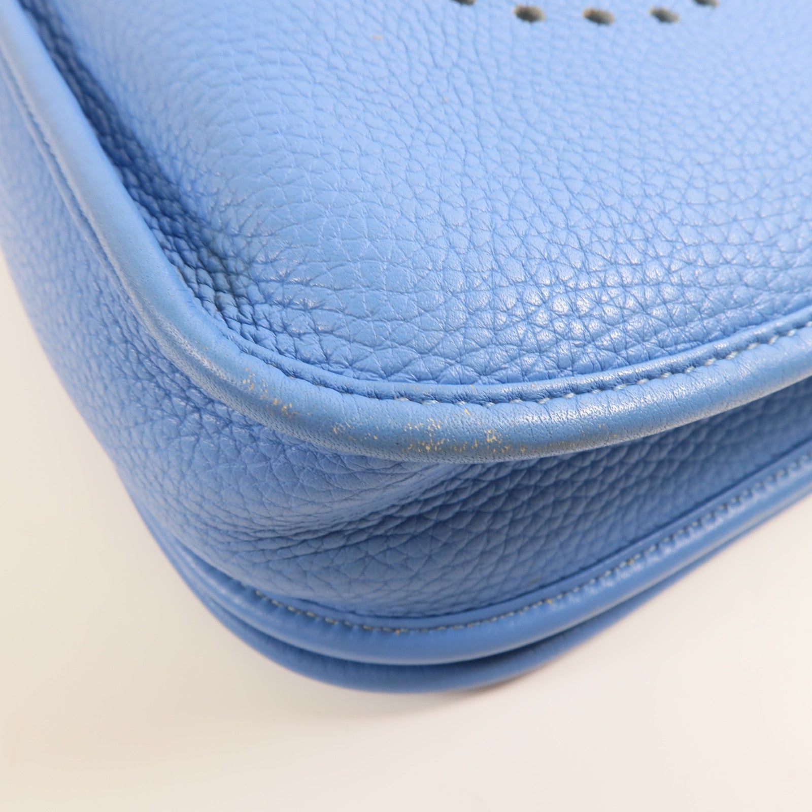 HERMES PHW Evelyne PM Shoulder Bag Taurillon Clemence Leather Bleu Paradis