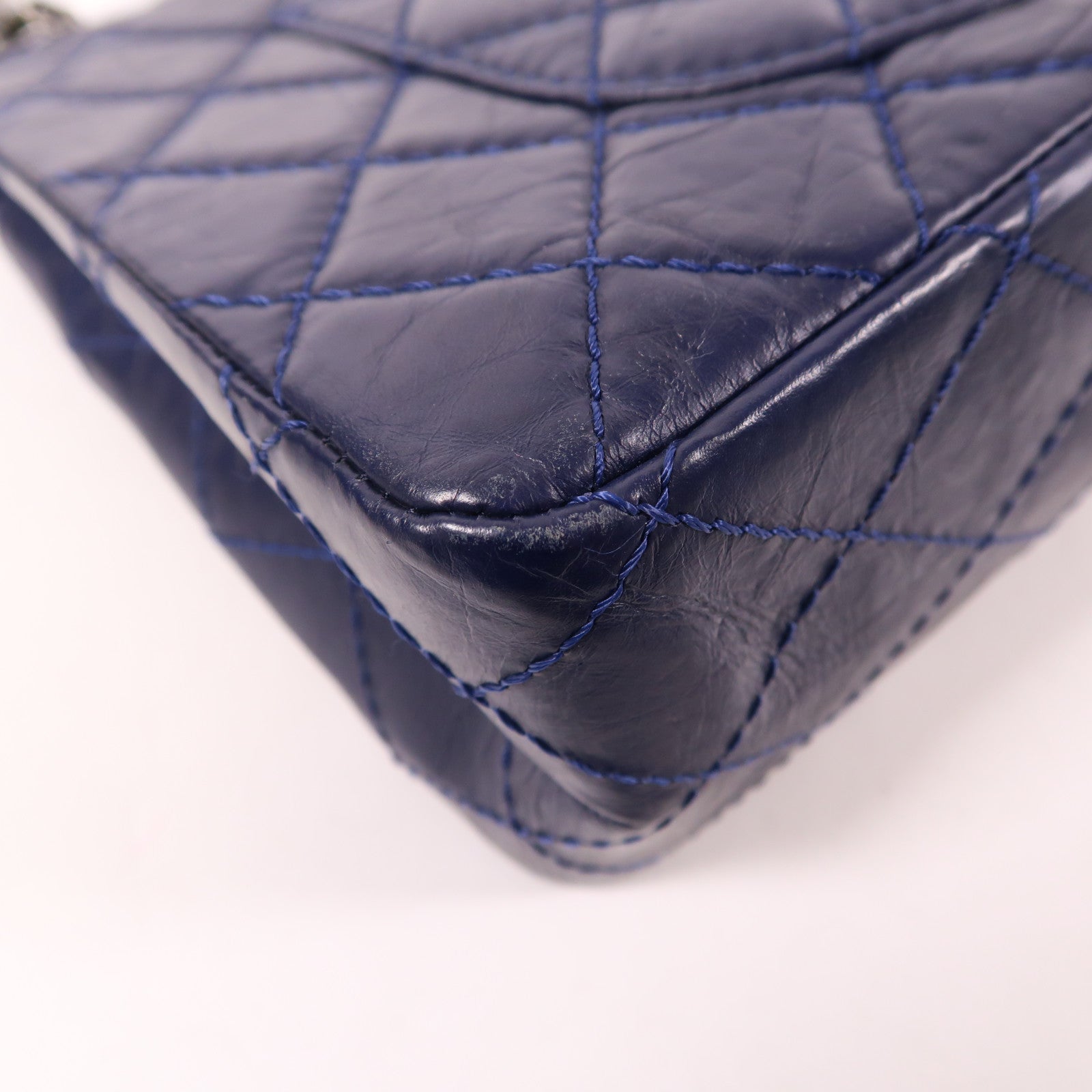 CHANEL CC SHW 2.55 Chain Shoulder Bag Calfskin Leather Navy