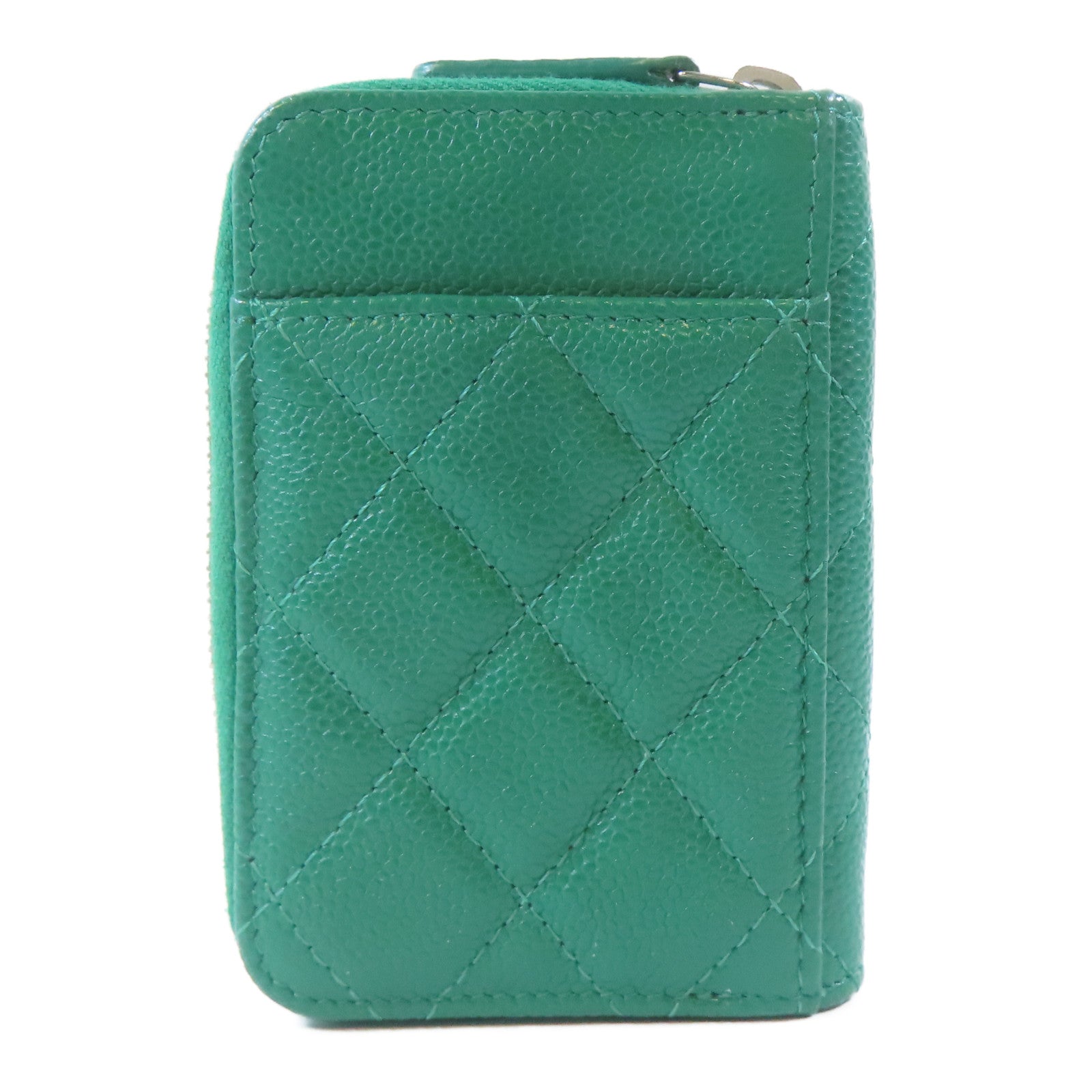 CHANEL 菱格牛皮皮革Card Case銀扣卡片套綠色