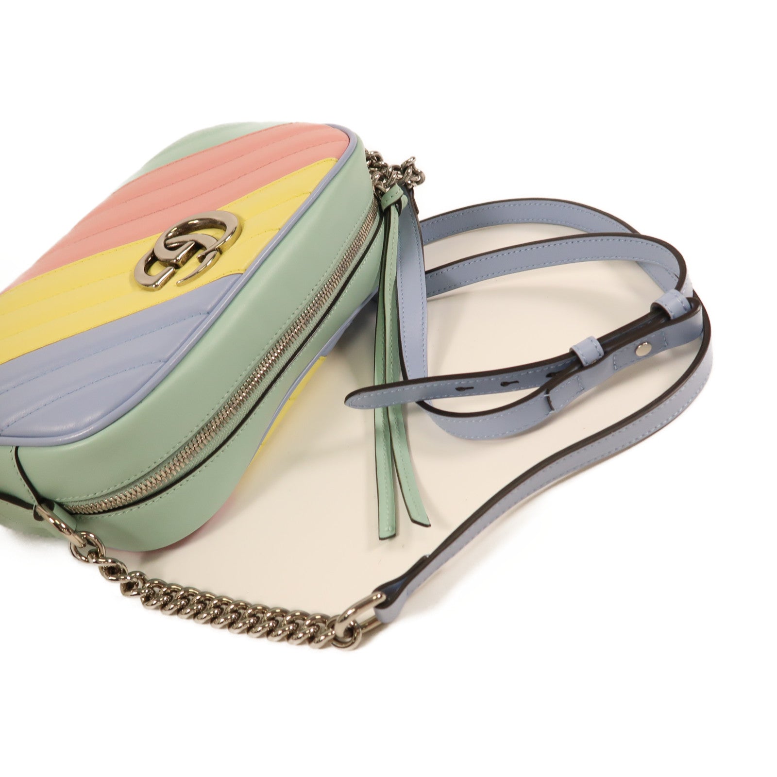 GUCCI 羊皮皮革GG Marmont銀扣鏈帶肩背袋