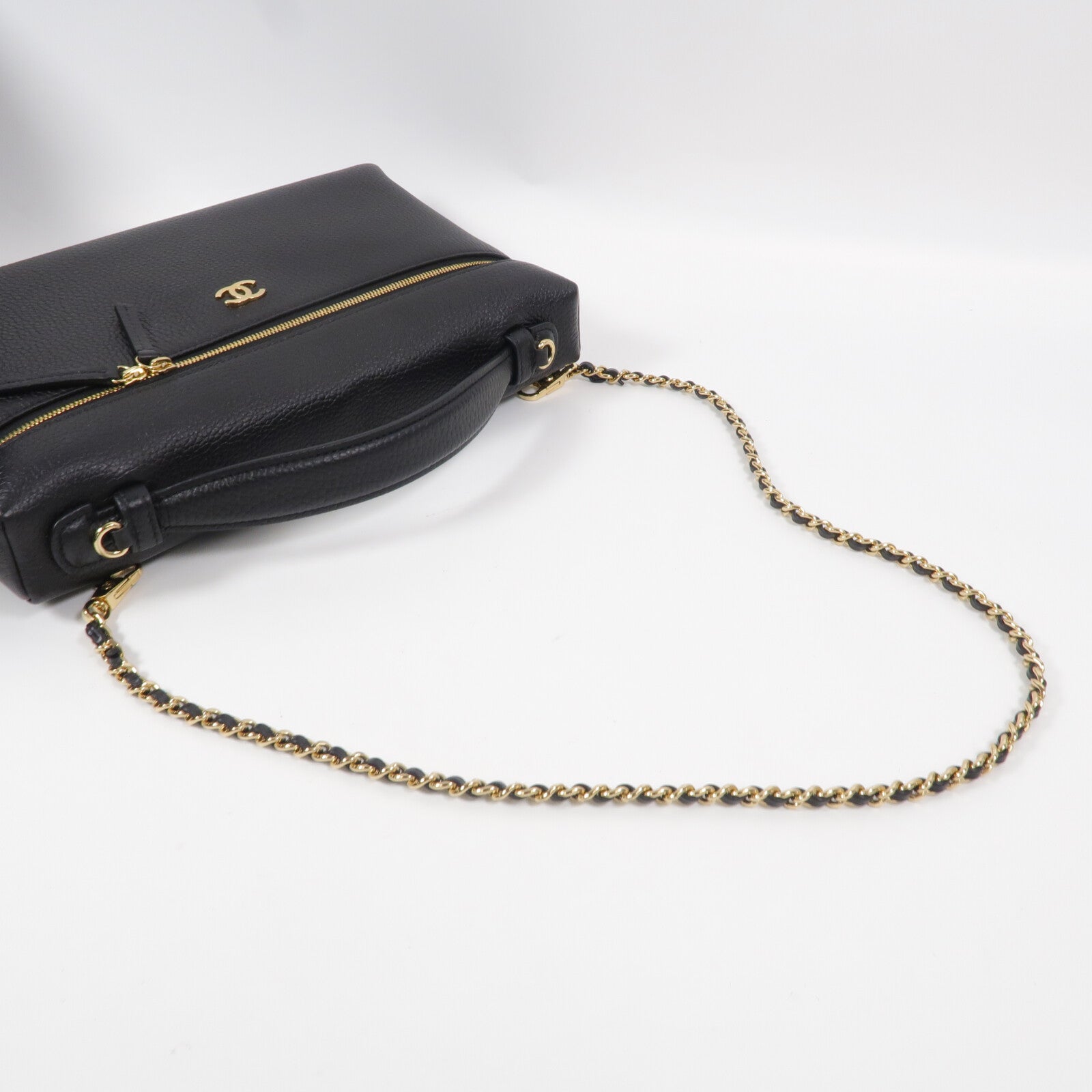 CHANEL 牛皮皮革Vanity With Chain鏈帶手挽肩背兩用袋