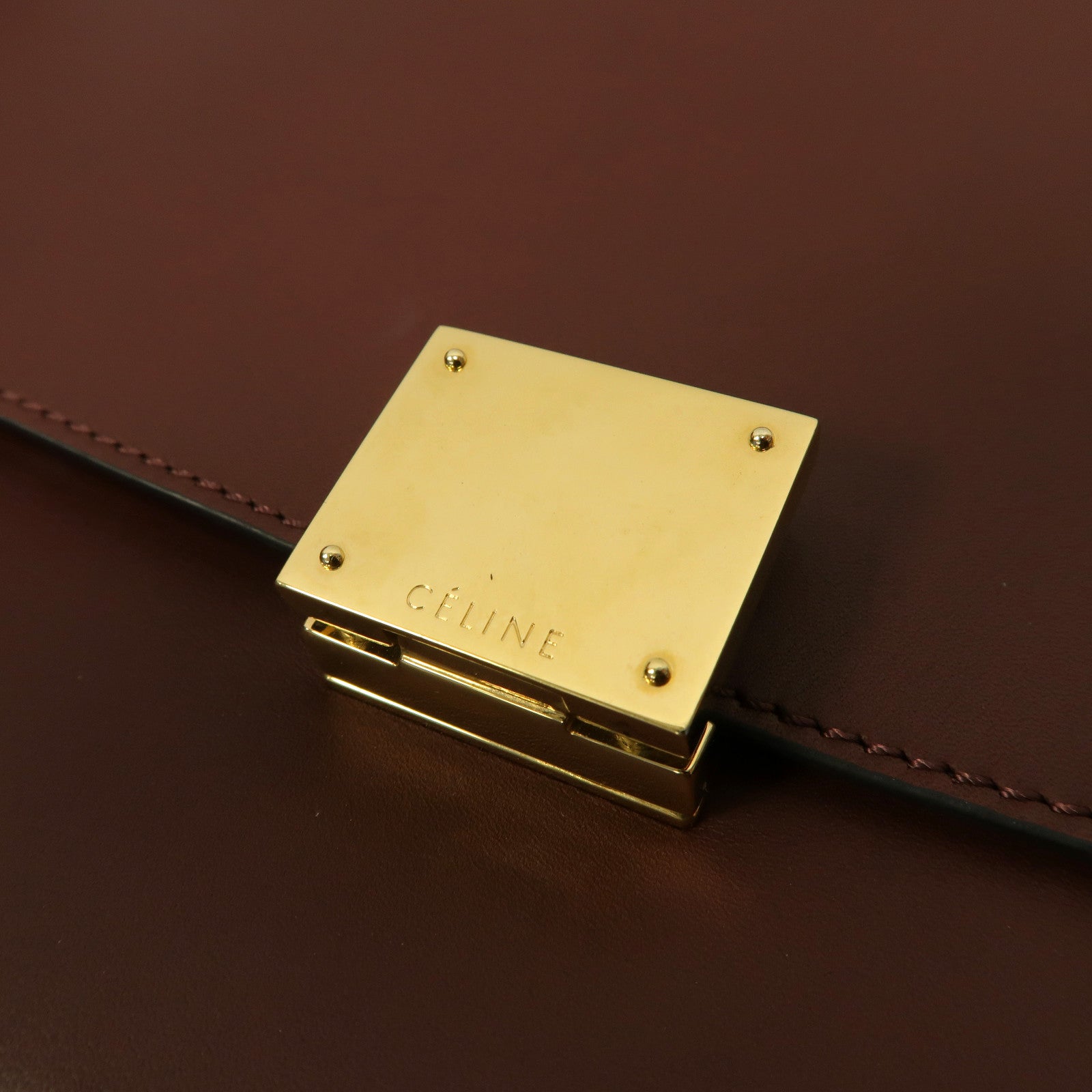 CELINE **【激減優惠】牛皮皮革Trapeze金扣手挽肩背兩用袋紅棕色