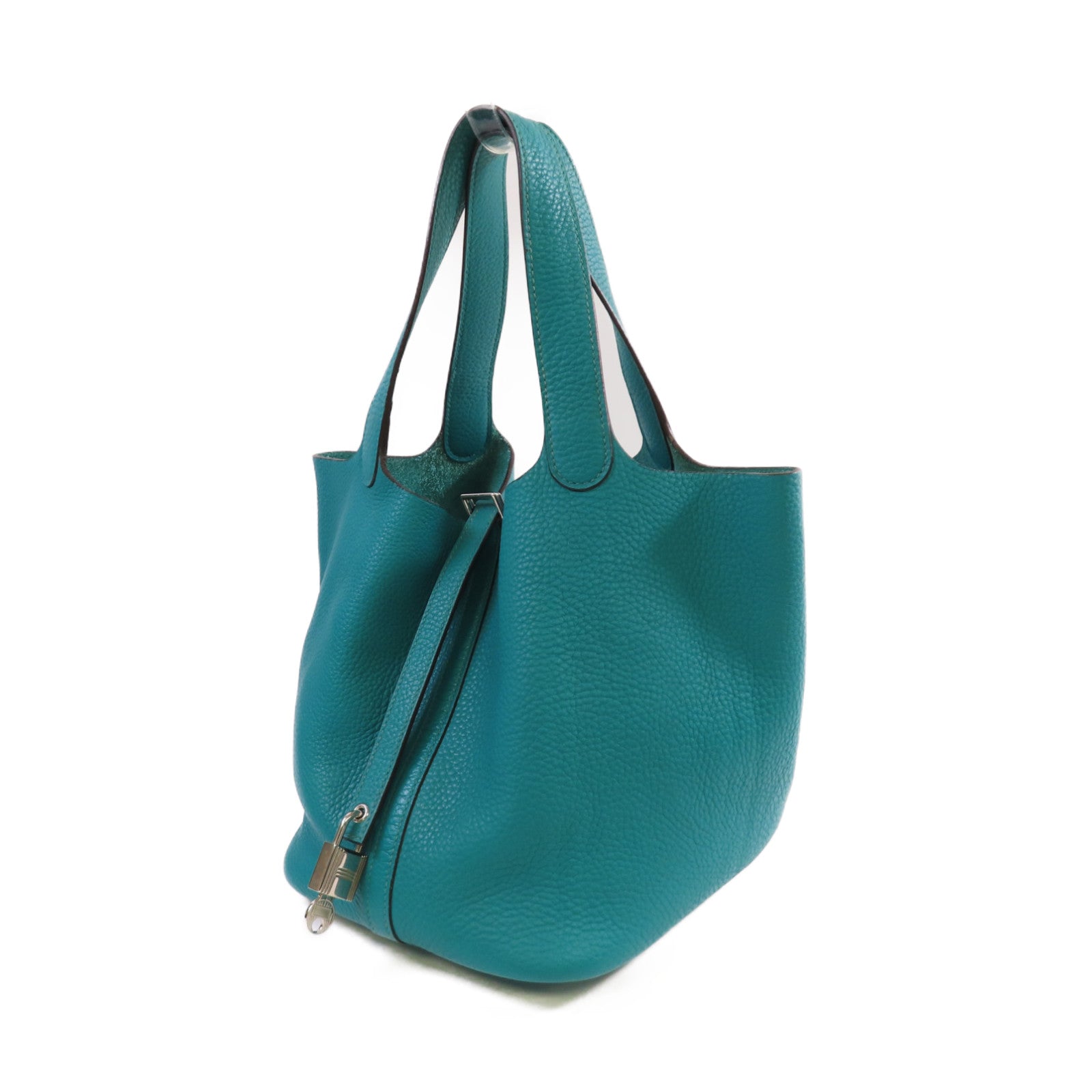 HERMES 【激減優惠】Clemence皮革Picotin MM Tote Bag銀扣手挽袋Bleu Paon孔雀藍色