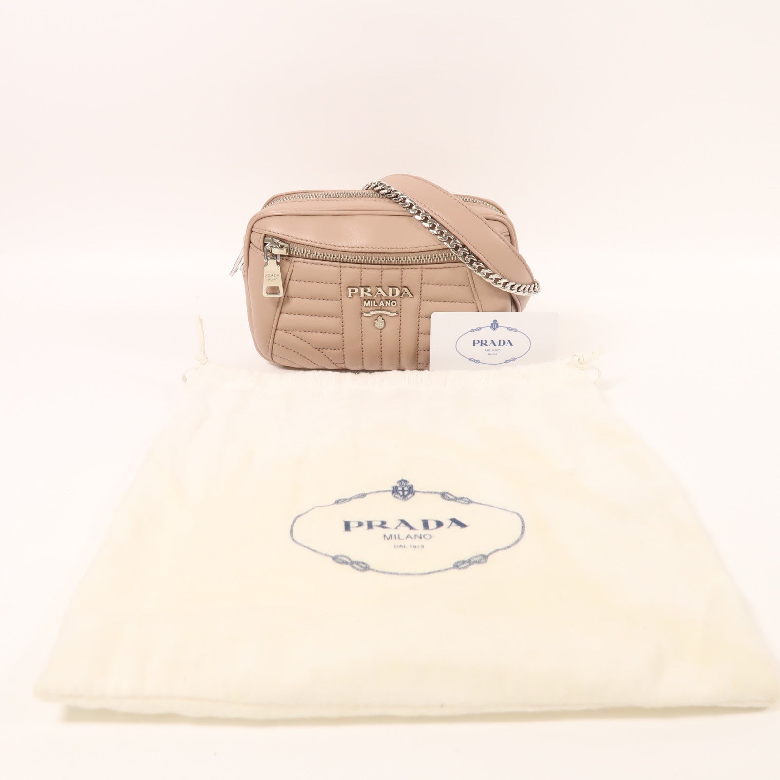 PRADA 牛皮皮革Chain Shoulder銀扣鏈帶肩背袋/腰包