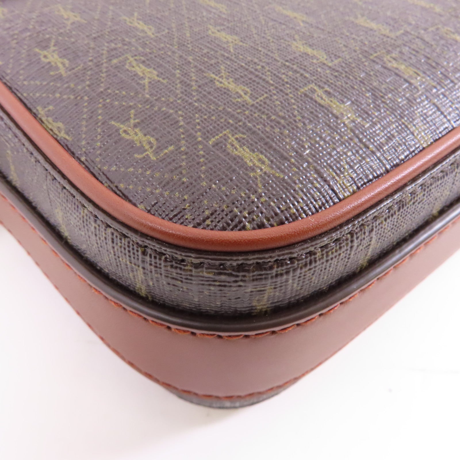SAINT LAURENT 塗層帆布/皮革Shoulder Bag金扣肩背袋啡色